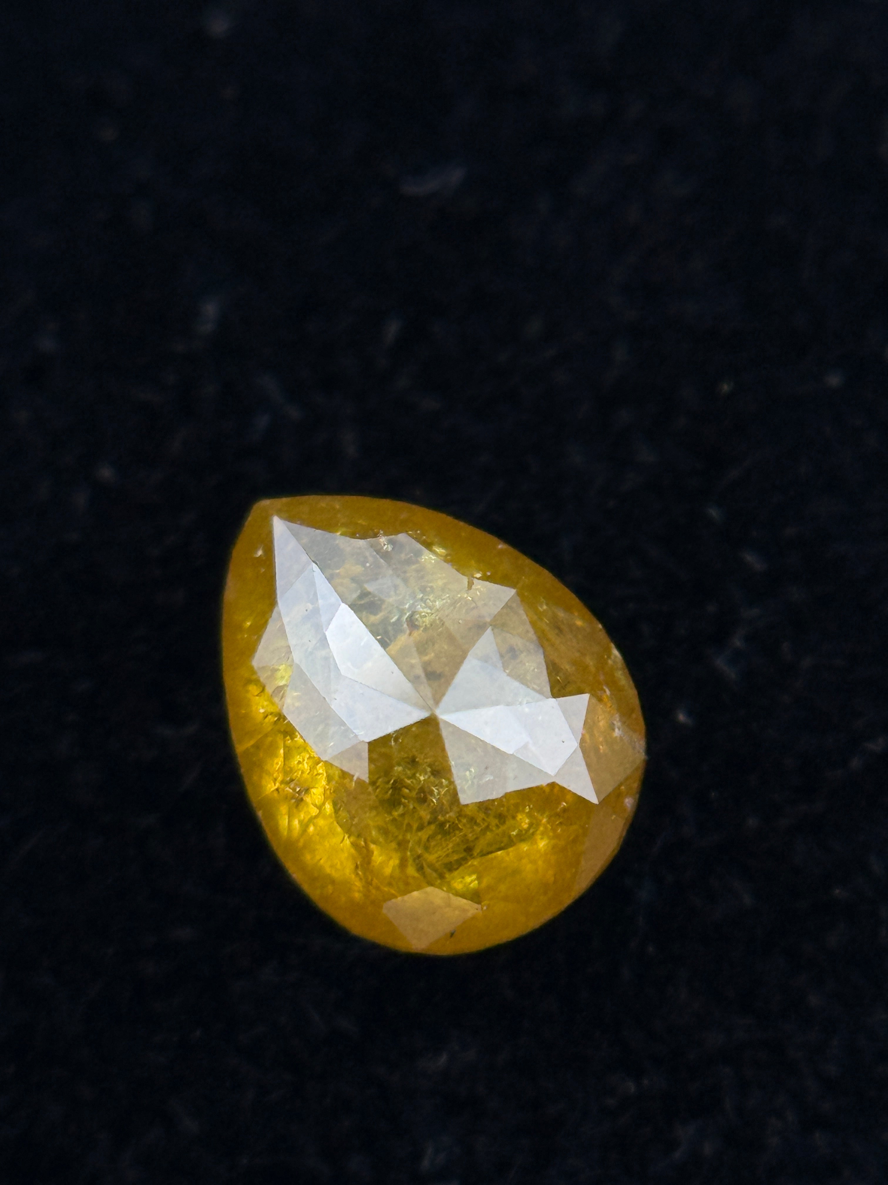 0.60 Ct Pear Rose Cut Yellow Natural Galaxy Diamond