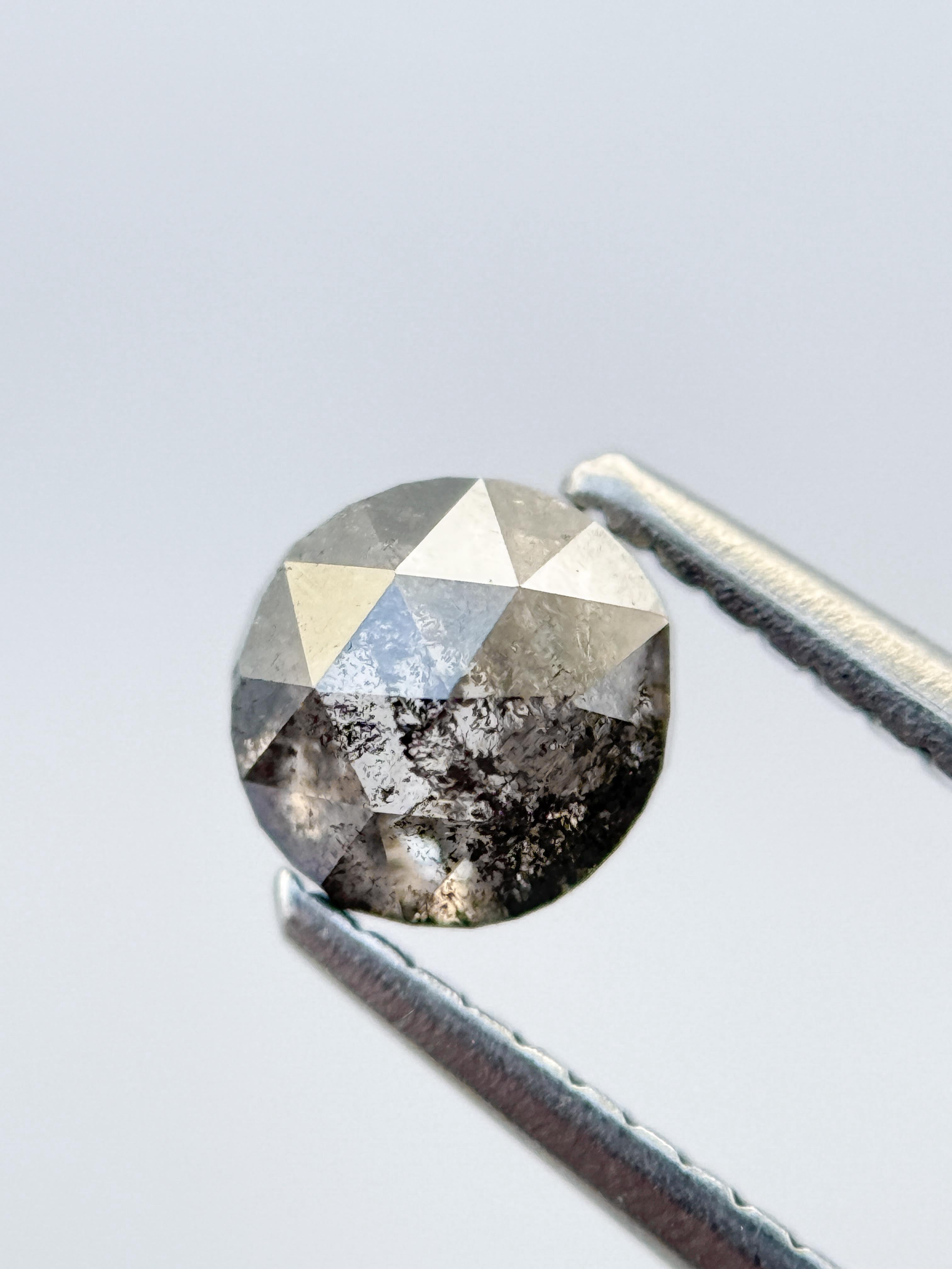 0.86 Ct Round Rose Cut Grey Natural Salt and Pepper Diamond