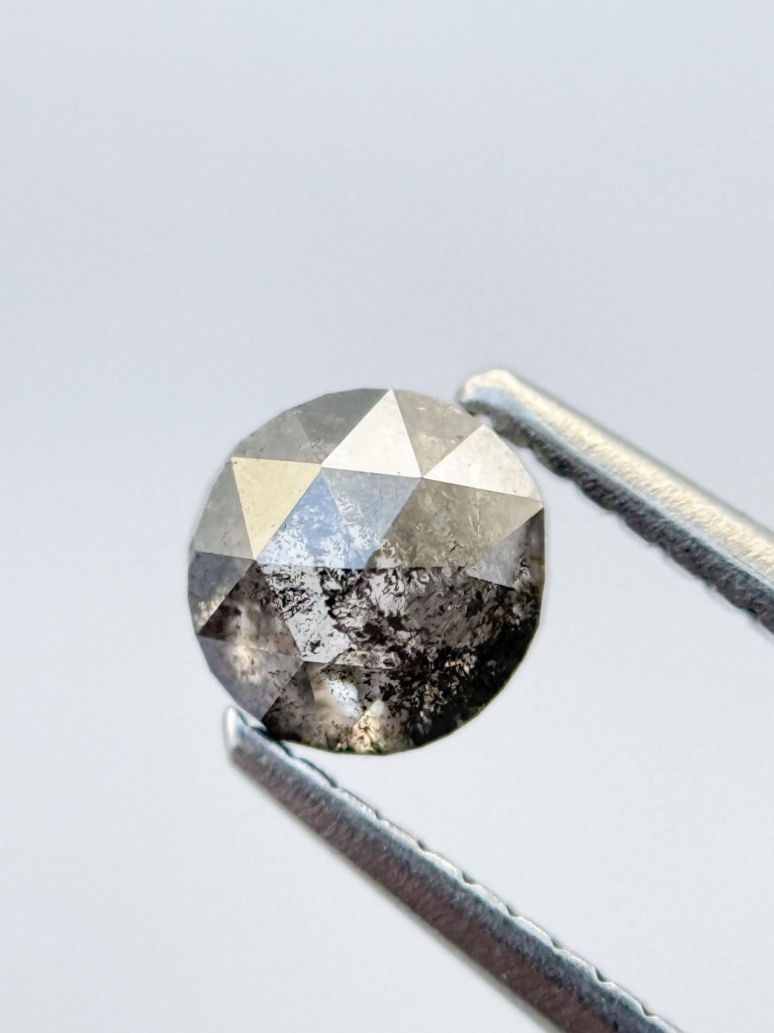 0.86 Ct Round Rose Cut Grey Natural Salt and Pepper Diamond