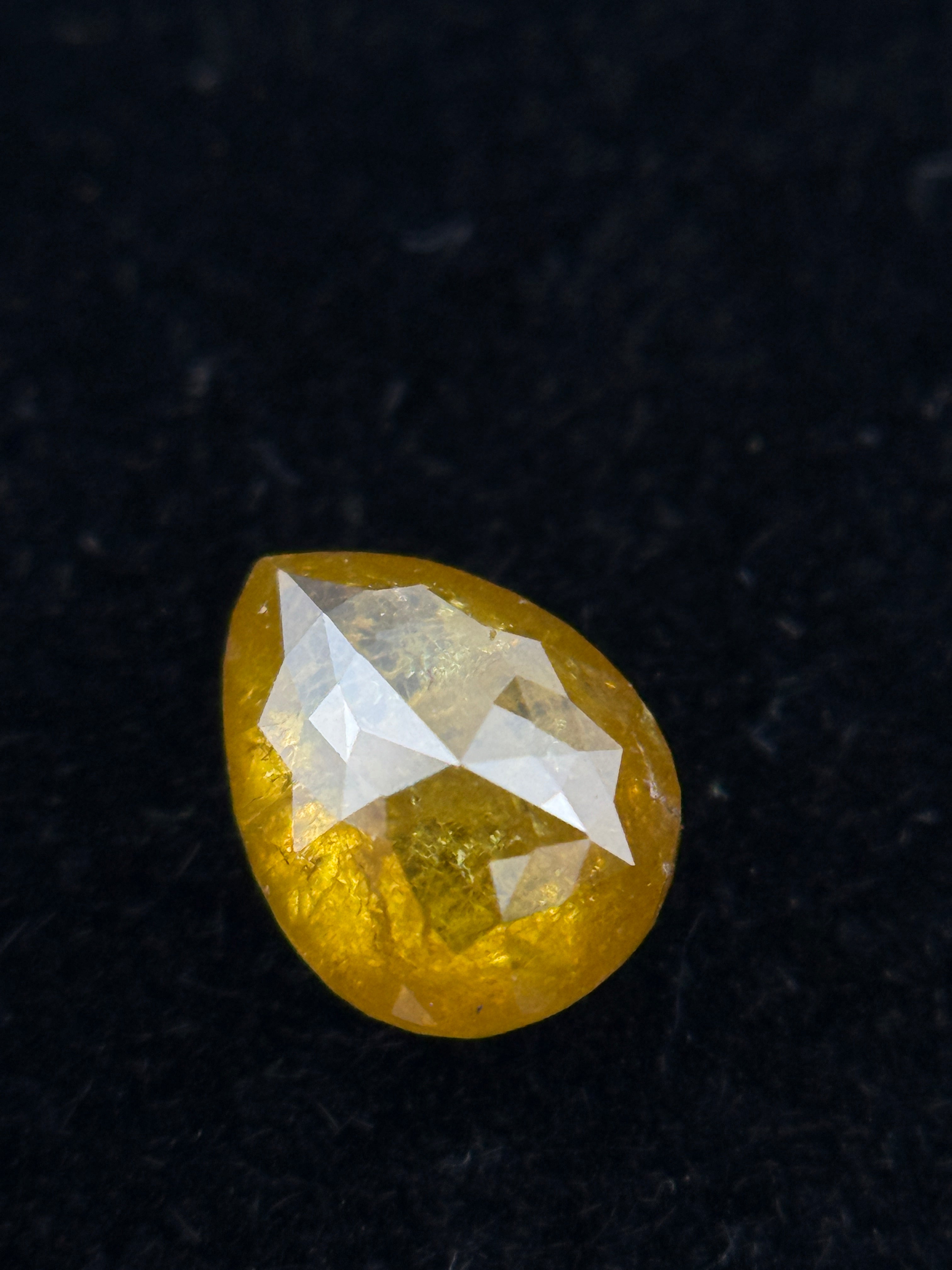 0.60 Ct Pear Rose Cut Yellow Natural Galaxy Diamond