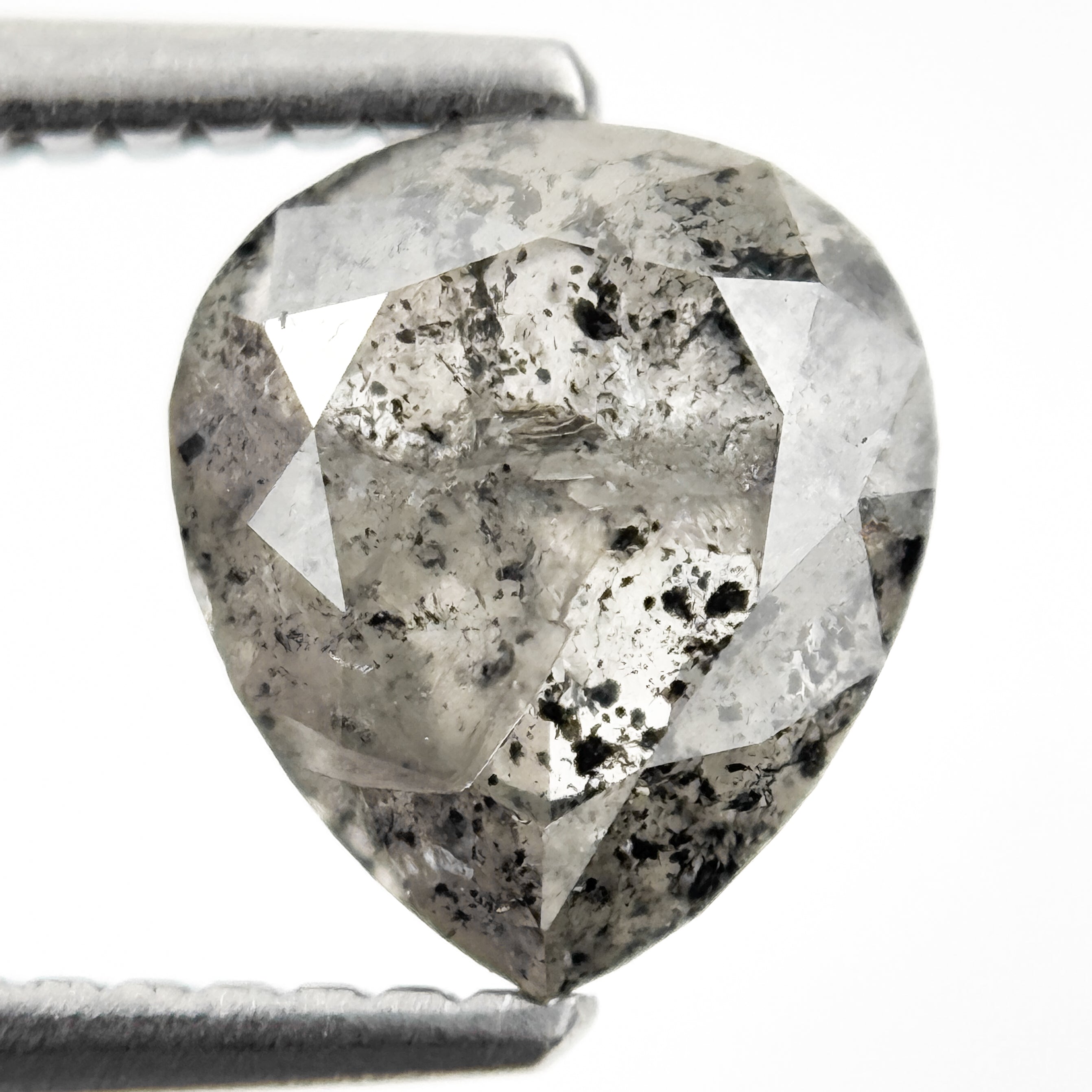 1.63 Ct Pear Rose Cut Grey Natural Galaxy Diamond