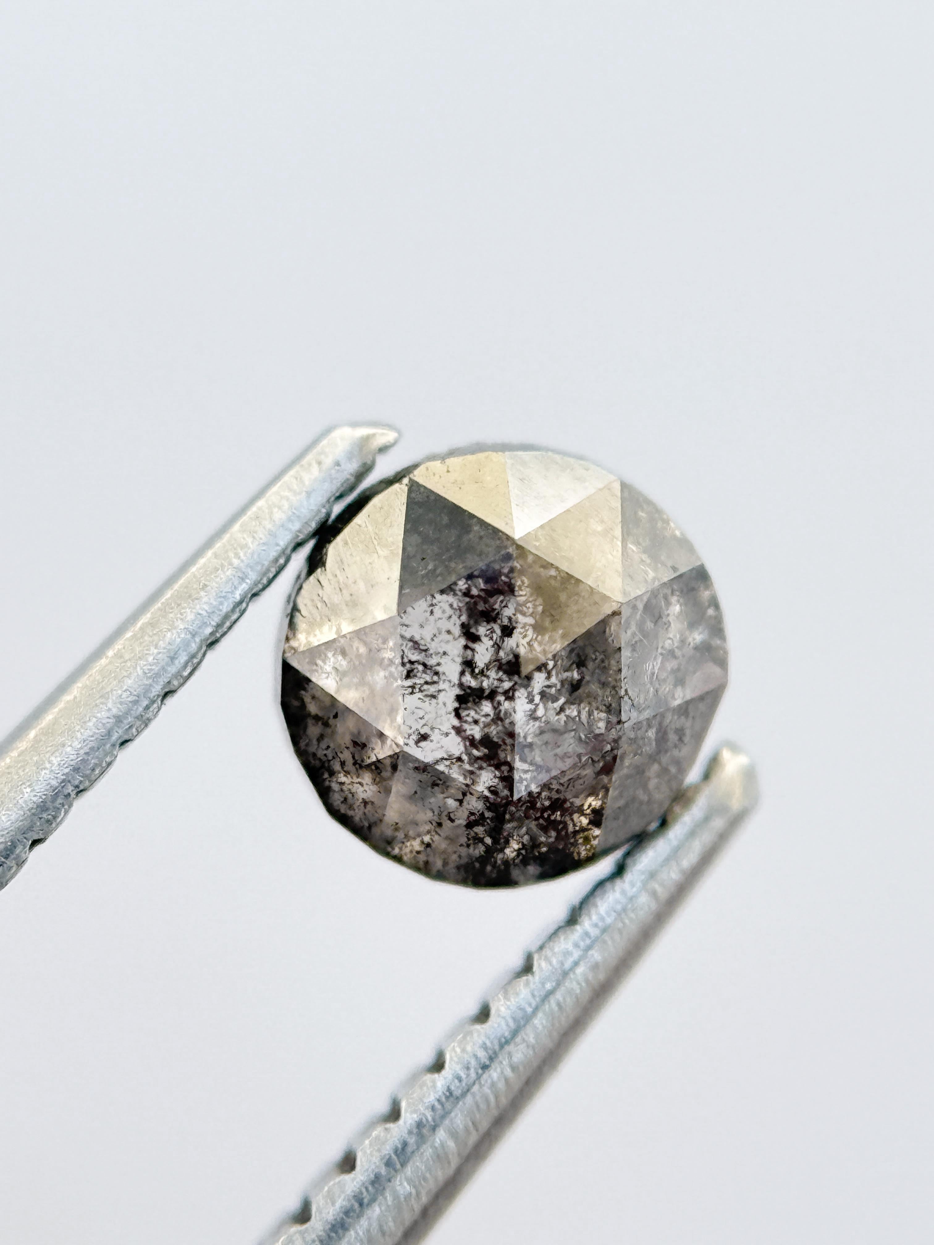 0.86 Ct Round Rose Cut Grey Natural Salt and Pepper Diamond