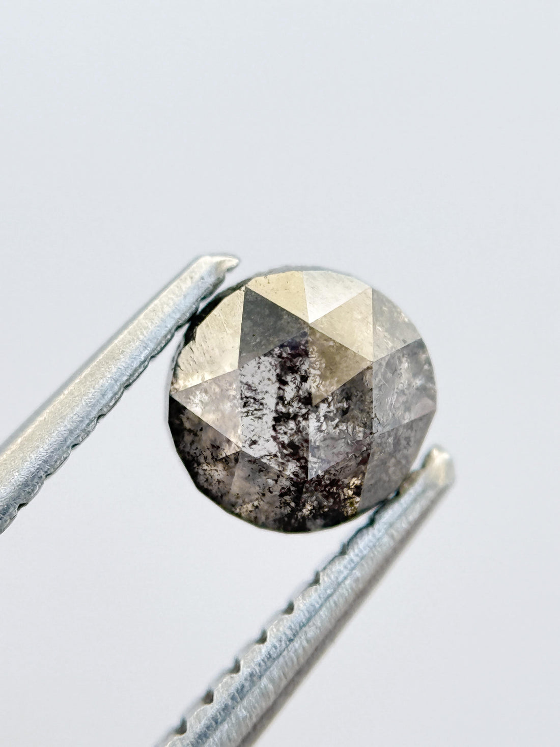 0.86 Ct Round Rose Cut Grey Natural Salt and Pepper Diamond