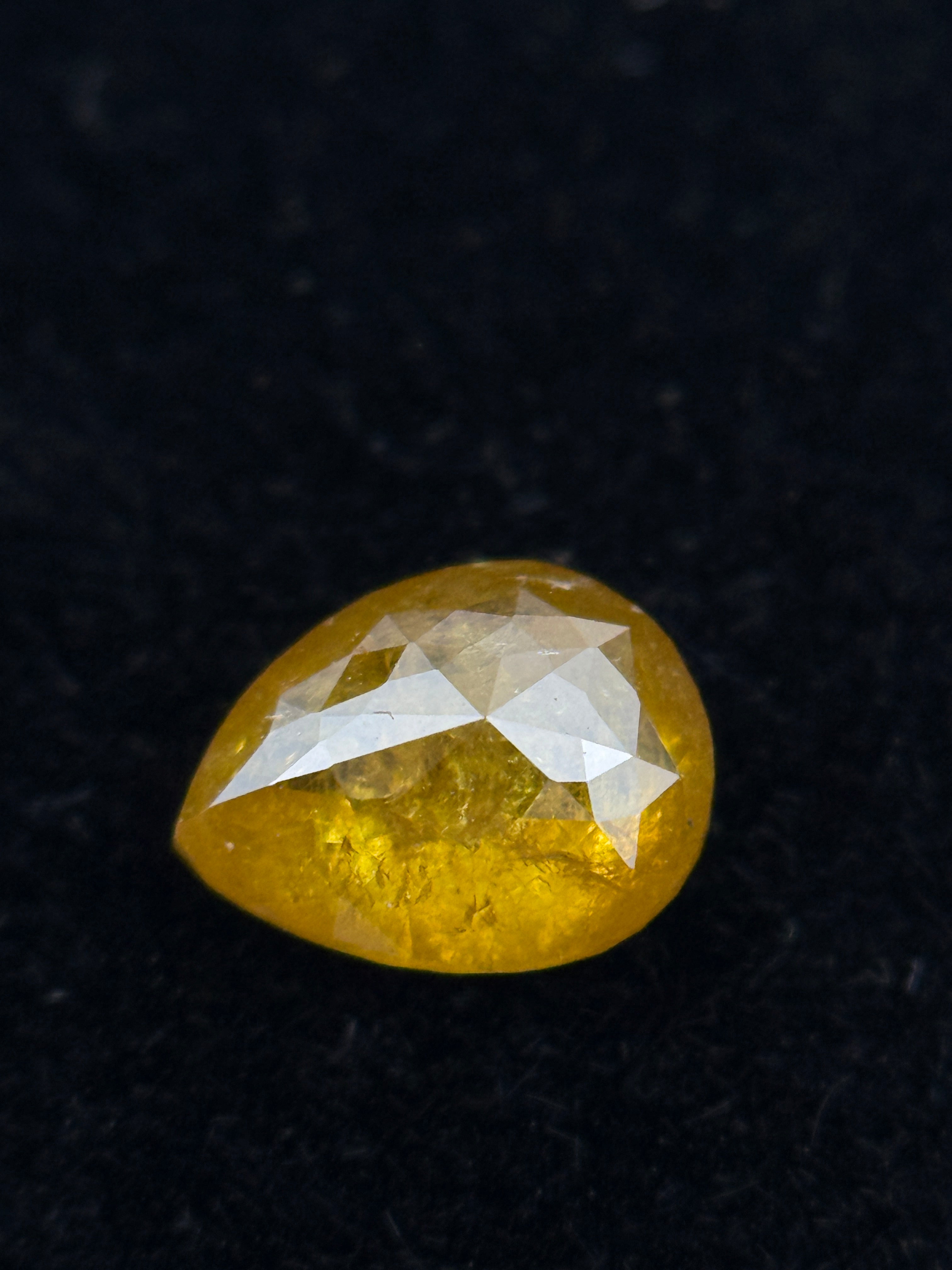 0.60 Ct Pear Rose Cut Yellow Natural Galaxy Diamond