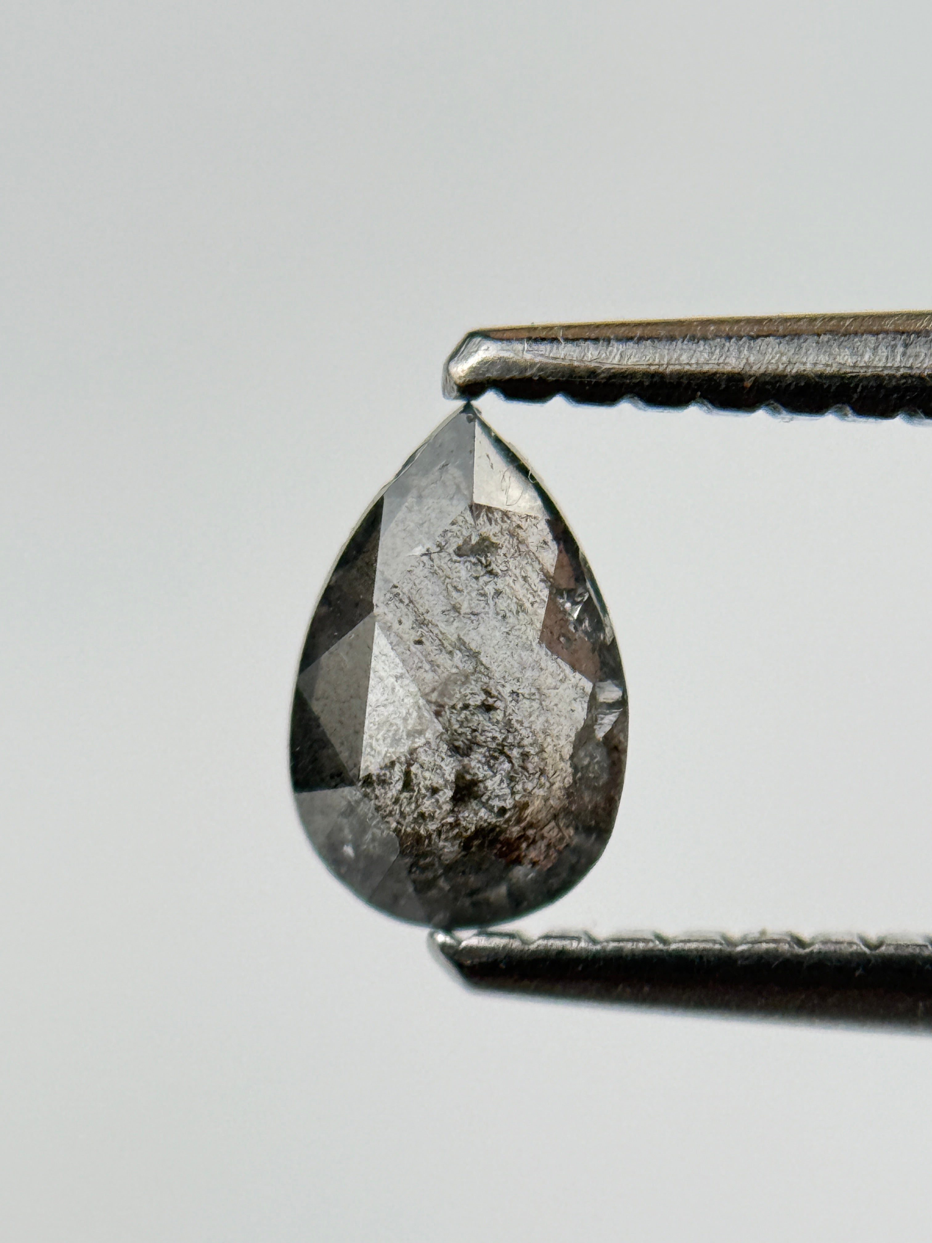 0.41 Ct Pear Rose Cut Grey Natural Salt and Pepper Diamond