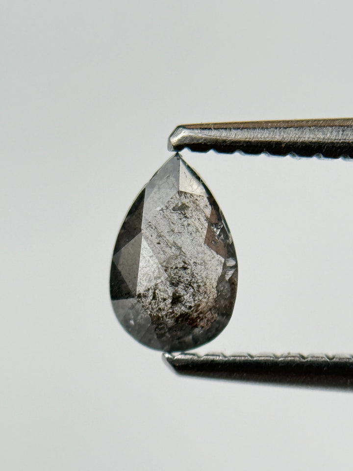 0.41 Ct Pear Rose Cut Grey Natural Salt and Pepper Diamond