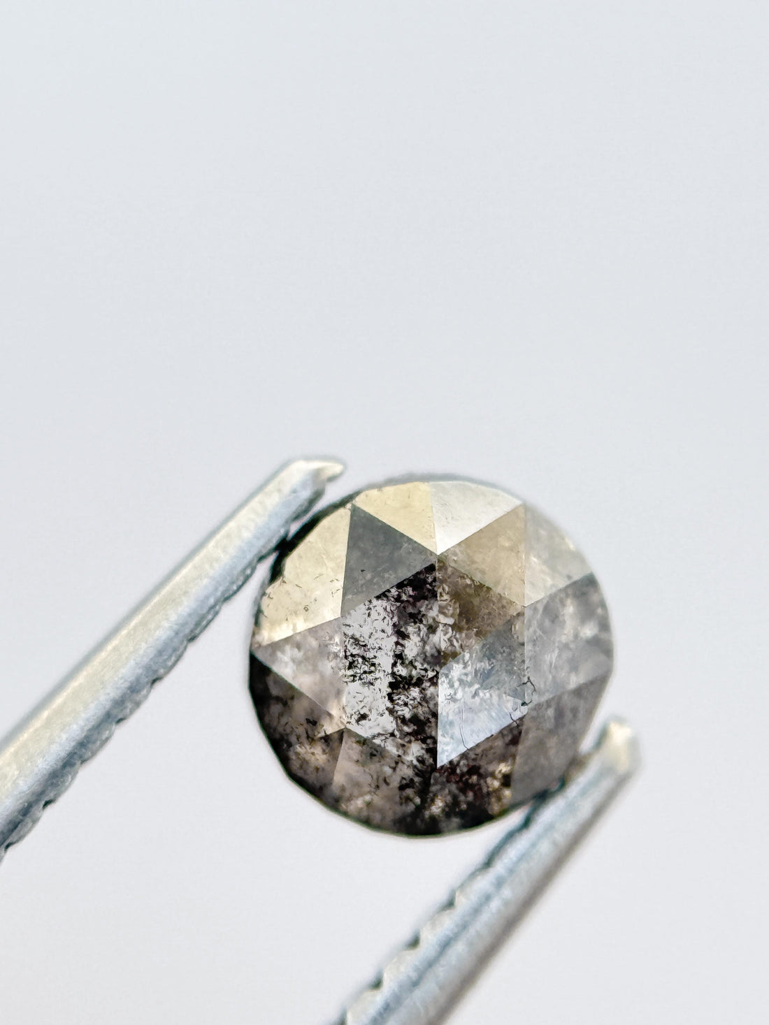 0.86 Ct Round Rose Cut Grey Natural Salt and Pepper Diamond