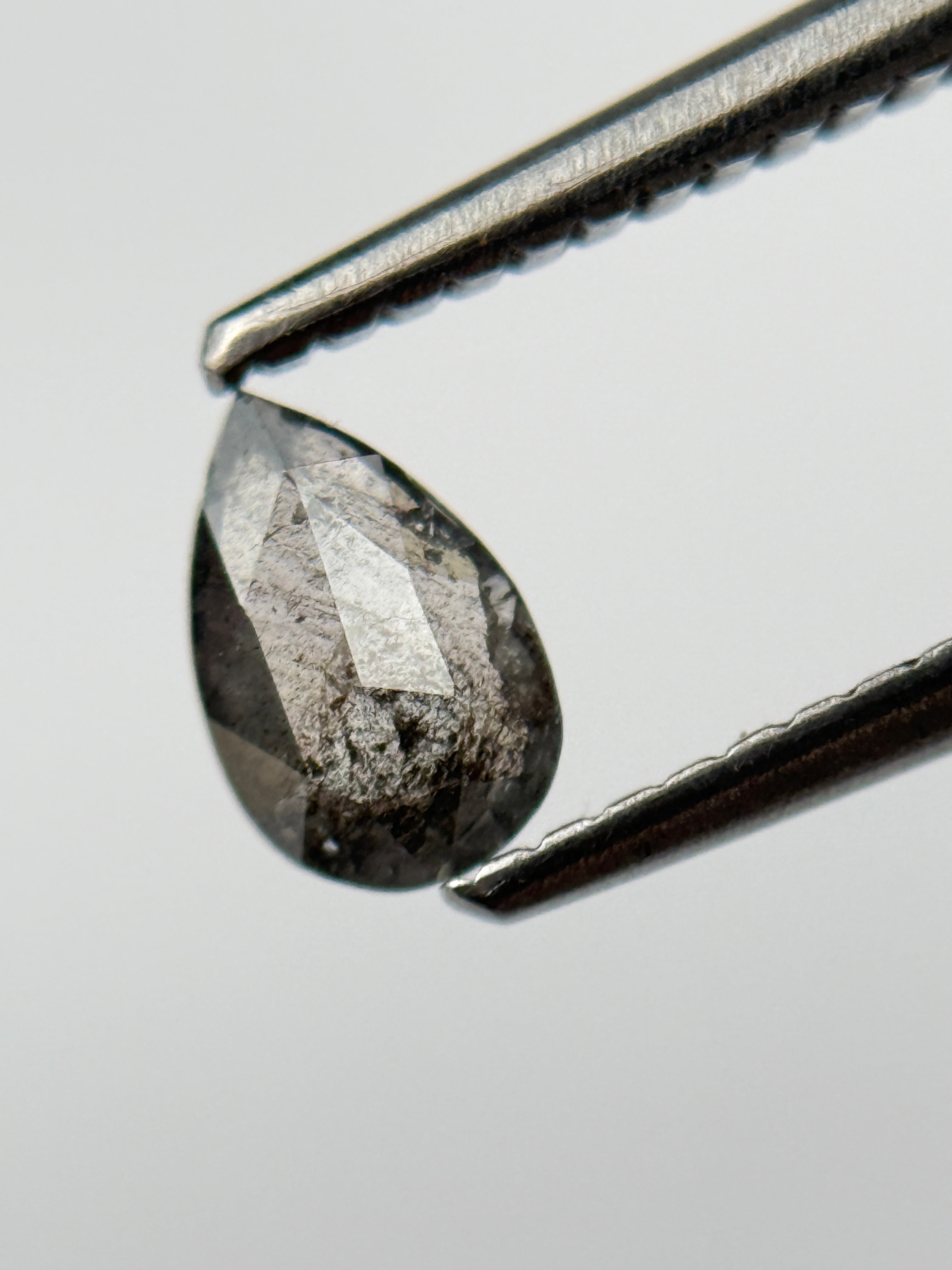 0.41 Ct Pear Rose Cut Grey Natural Salt and Pepper Diamond