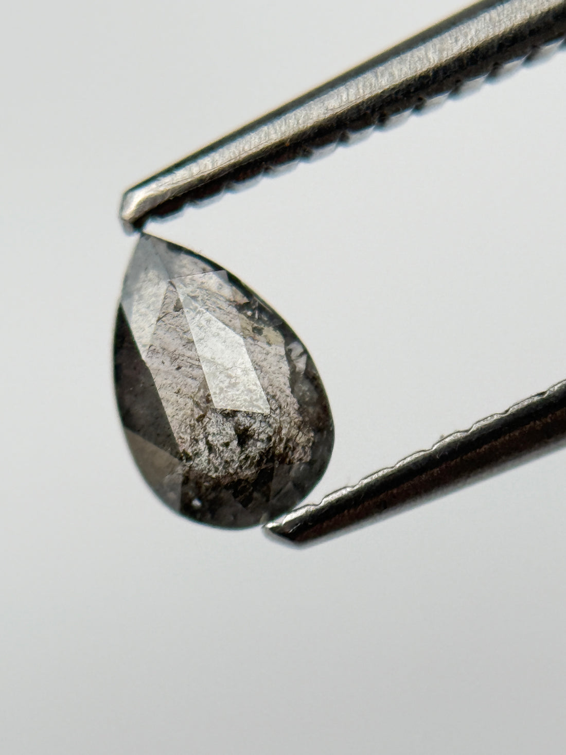 0.41 Ct Pear Rose Cut Grey Natural Salt and Pepper Diamond