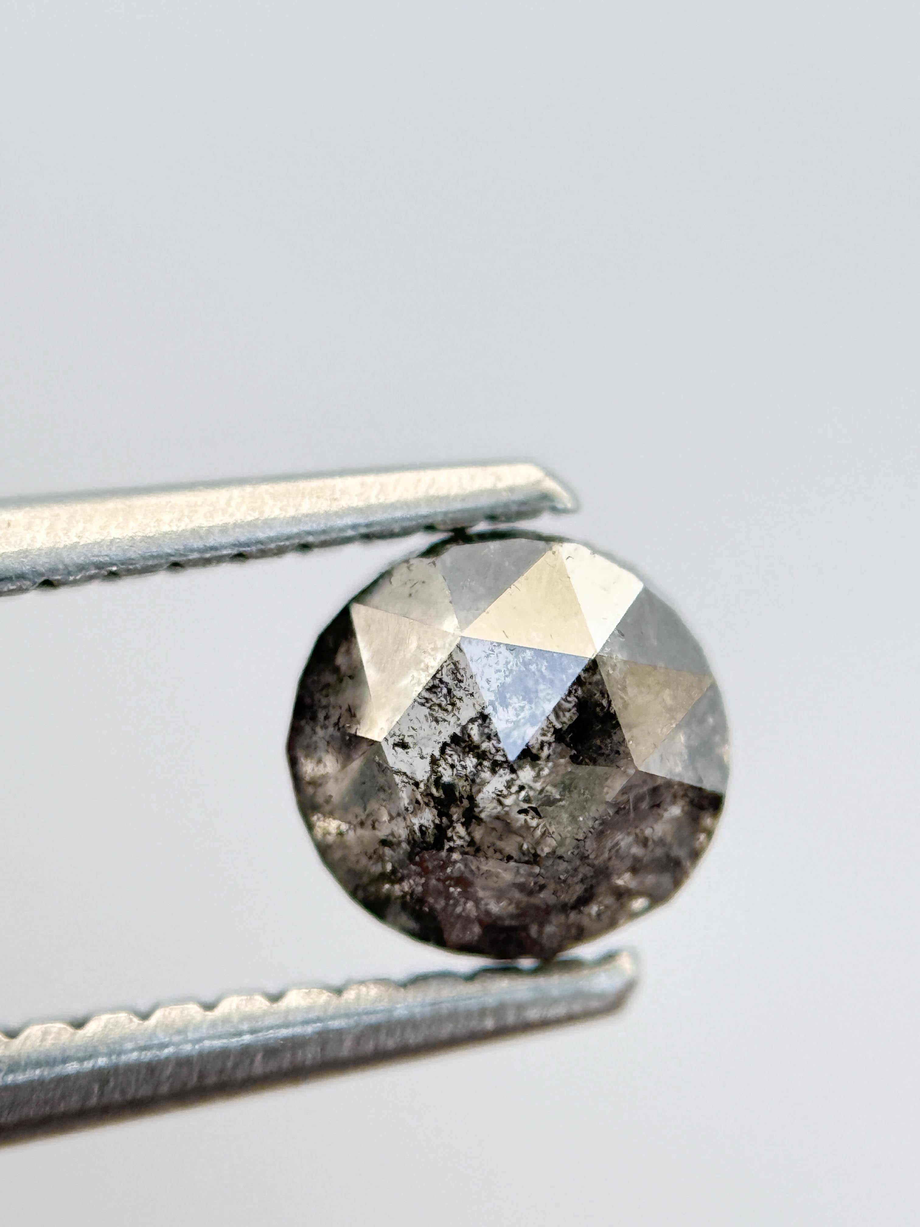 0.86 Ct Round Rose Cut Grey Natural Salt and Pepper Diamond