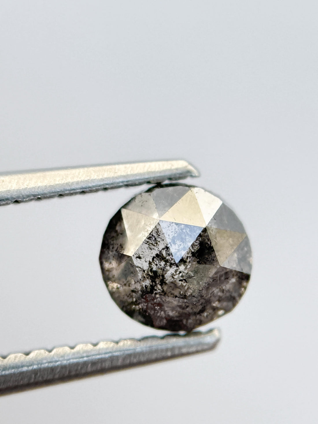 0.86 Ct Round Rose Cut Grey Natural Salt and Pepper Diamond