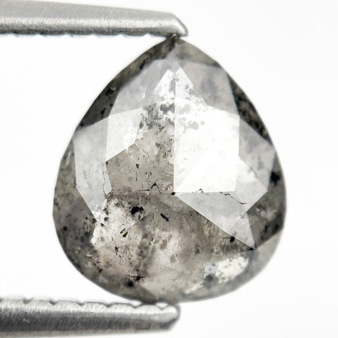 1.63 Ct Pear Rose Cut Grey Natural Galaxy Diamond