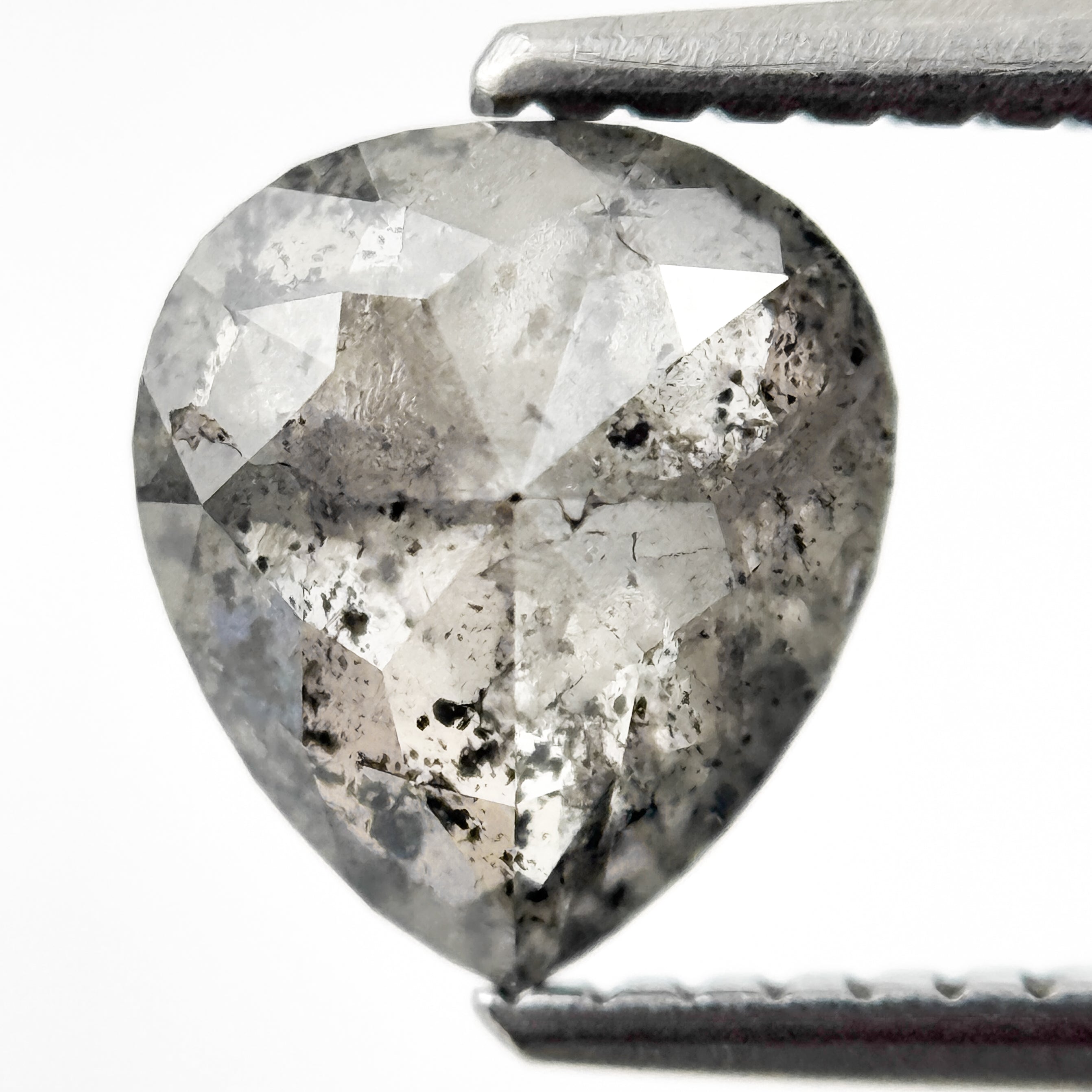 1.63 Ct Pear Rose Cut Grey Natural Galaxy Diamond