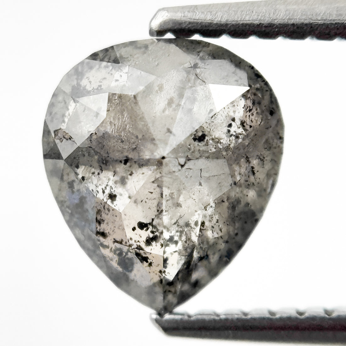 1.63 Ct Pear Rose Cut Grey Natural Galaxy Diamond