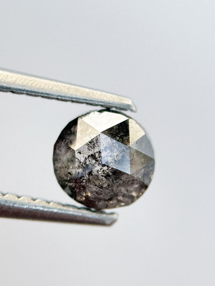 0.86 Ct Round Rose Cut Grey Natural Salt and Pepper Diamond