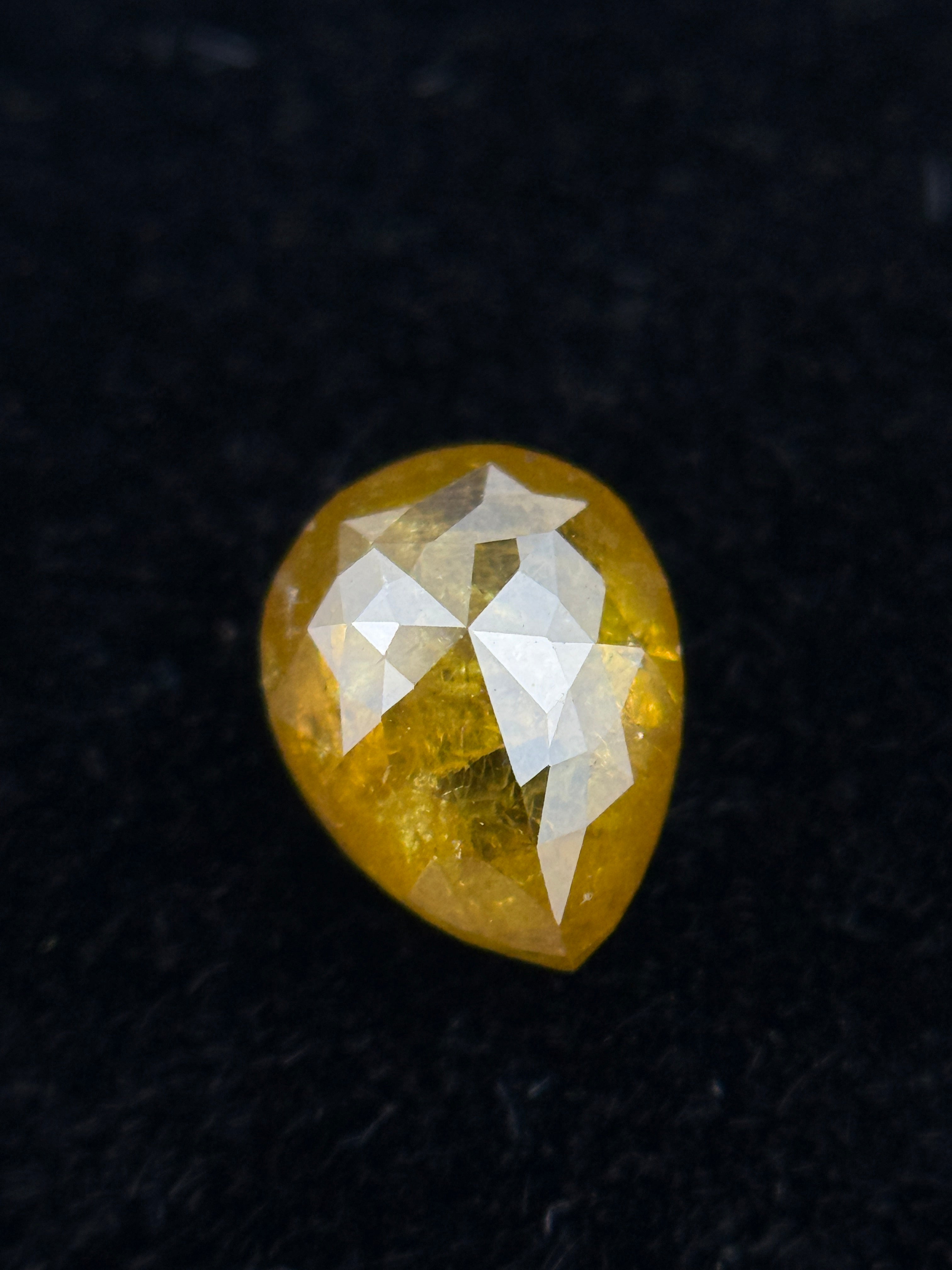 0.60 Ct Pear Rose Cut Yellow Natural Galaxy Diamond