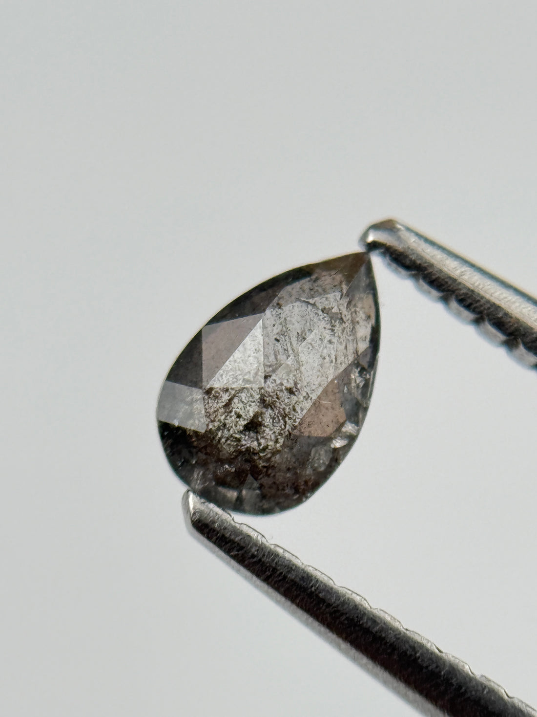 0.41 Ct Pear Rose Cut Grey Natural Salt and Pepper Diamond