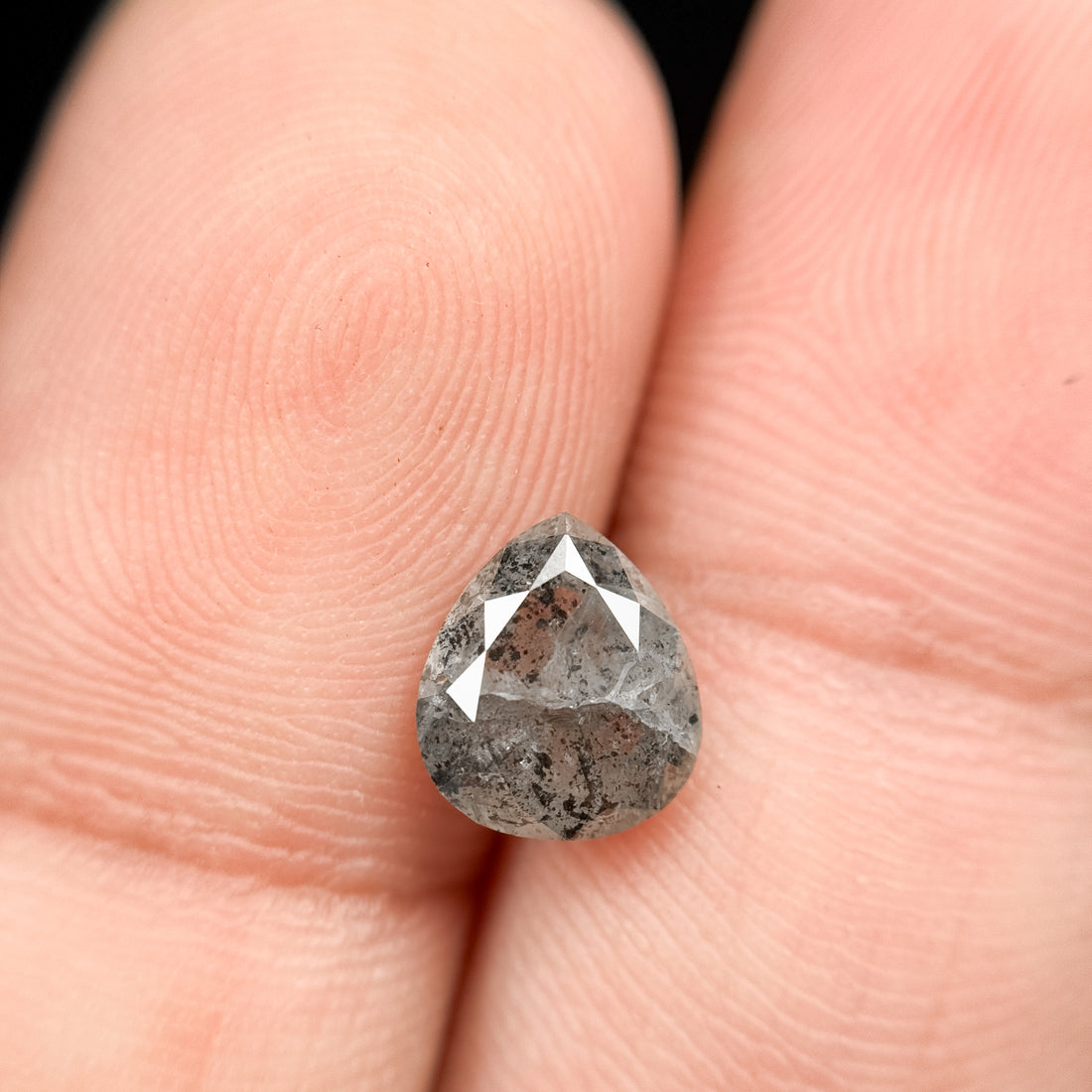 1.63 Ct Pear Rose Cut Grey Natural Galaxy Diamond