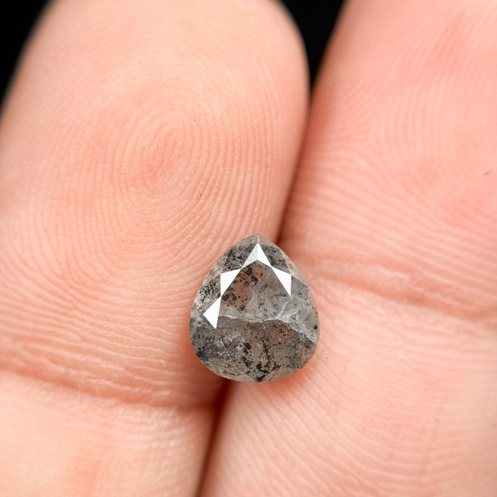 1.63 Ct Pear Rose Cut Grey Natural Galaxy Diamond