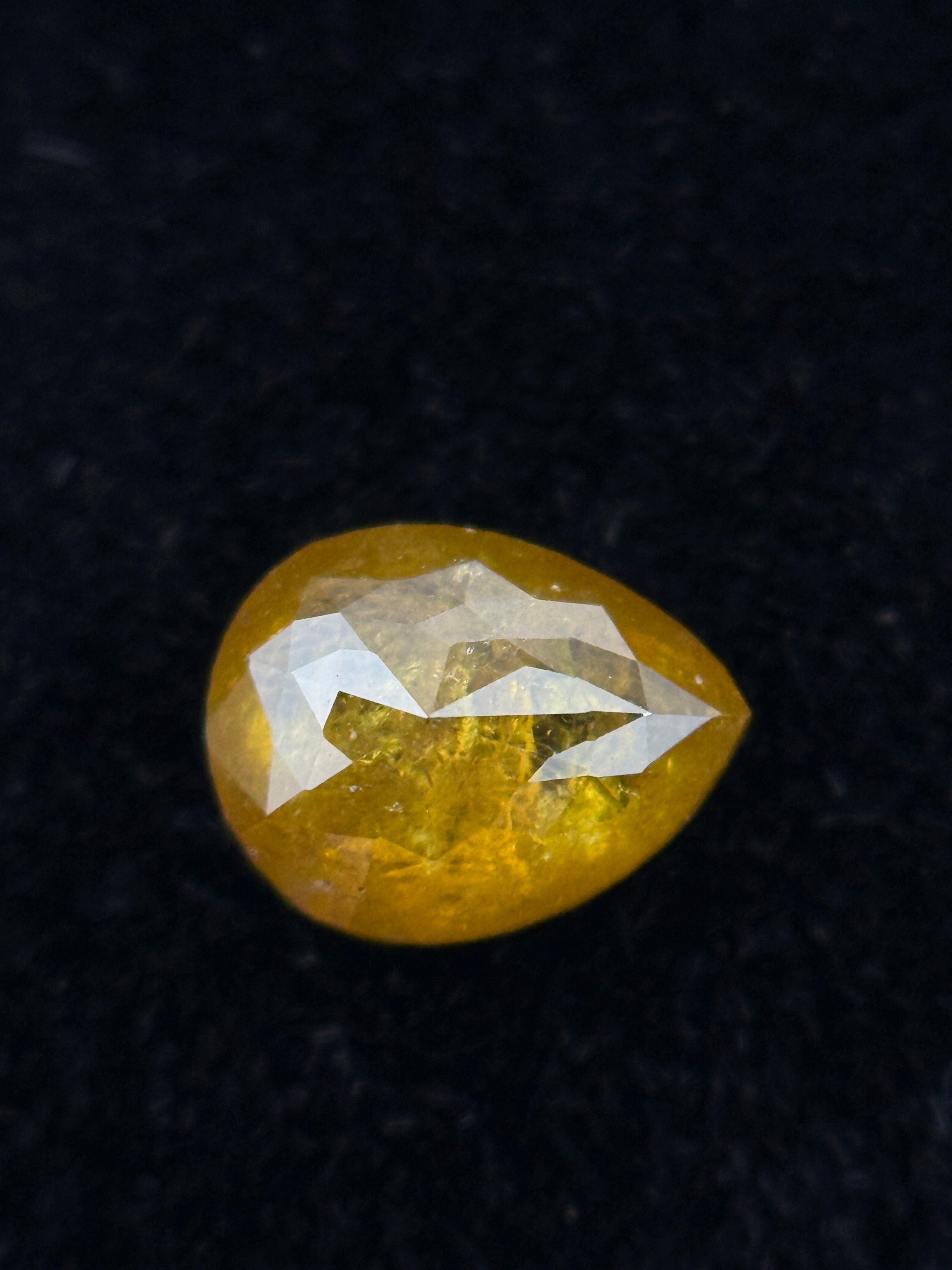 0.60 Ct Pear Rose Cut Yellow Natural Galaxy Diamond