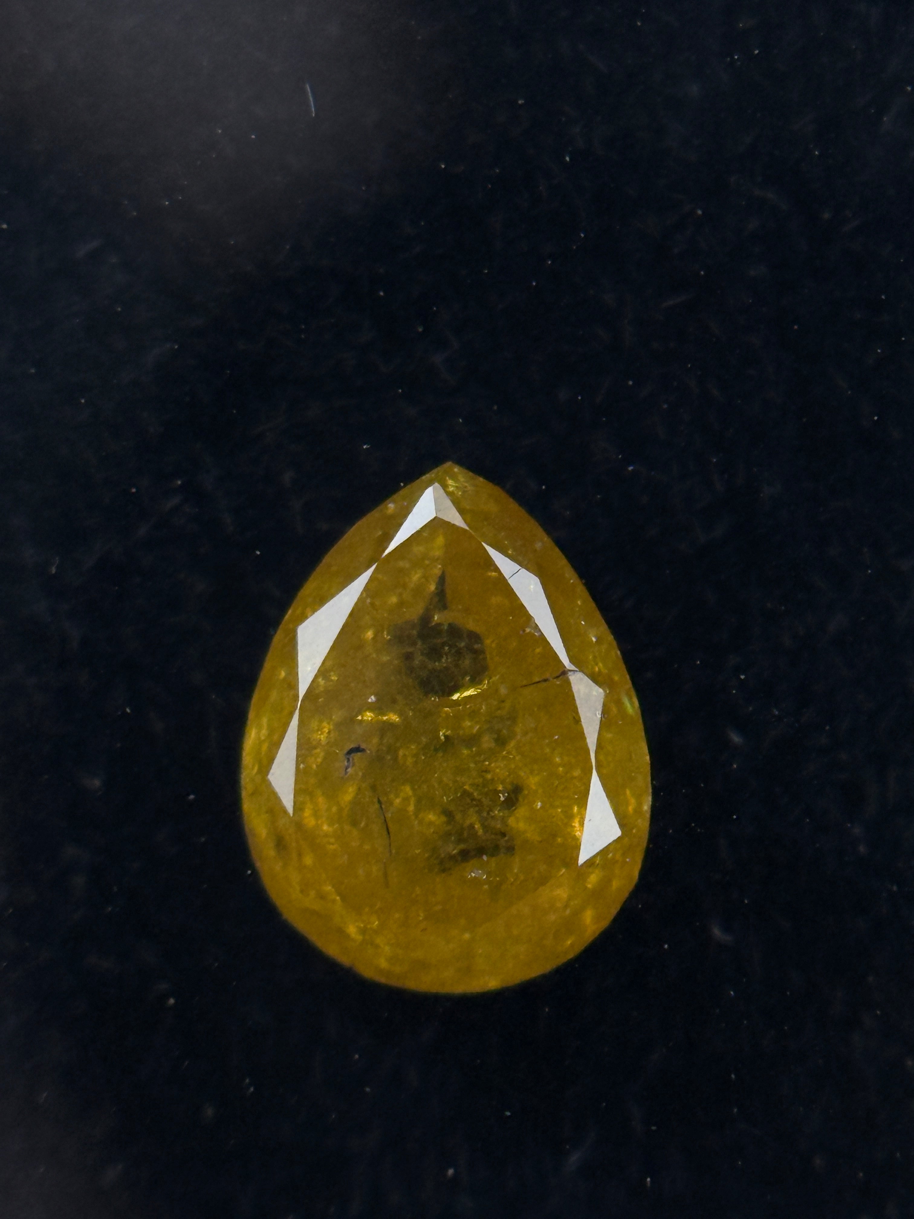 0.60 Ct Pear Rose Cut Yellow Natural Galaxy Diamond