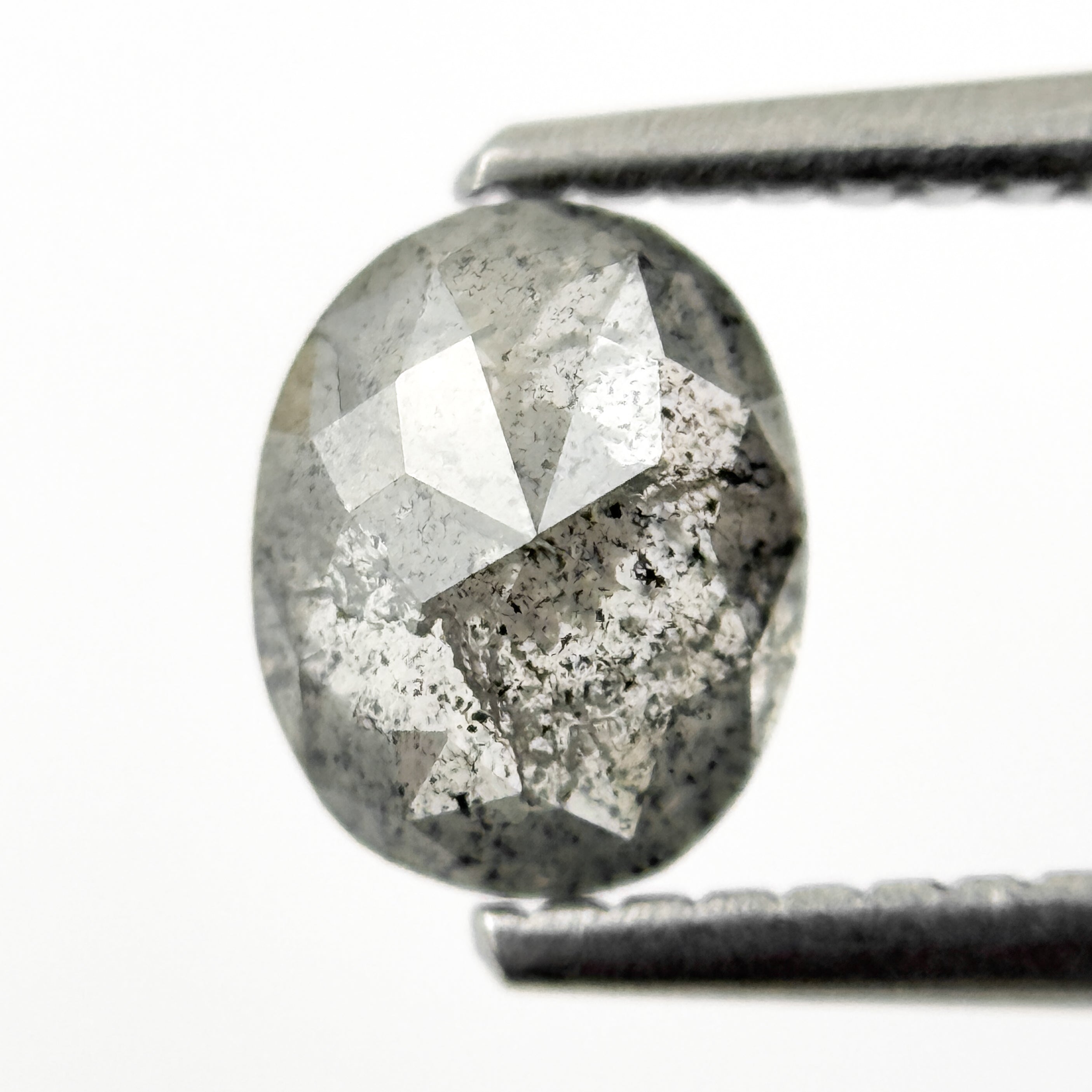 1.00 Ct Oval Rose Cut Grey Natural Salt and Pepper Diamond