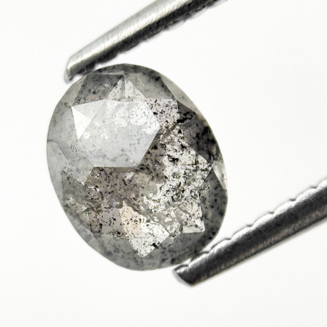 1.00 Ct Oval Rose Cut Grey Natural Salt and Pepper Diamond
