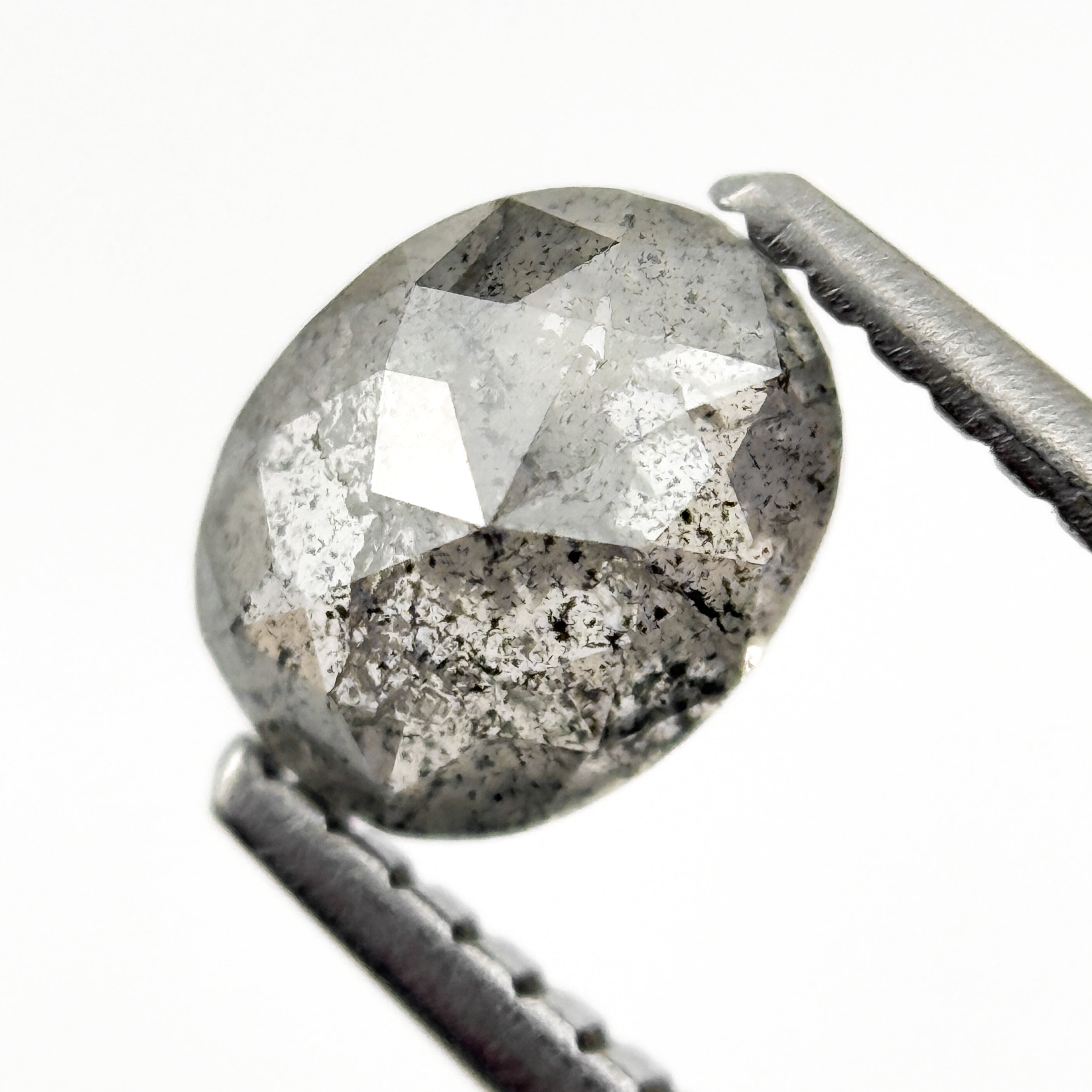1.00 Ct Oval Rose Cut Grey Natural Salt and Pepper Diamond
