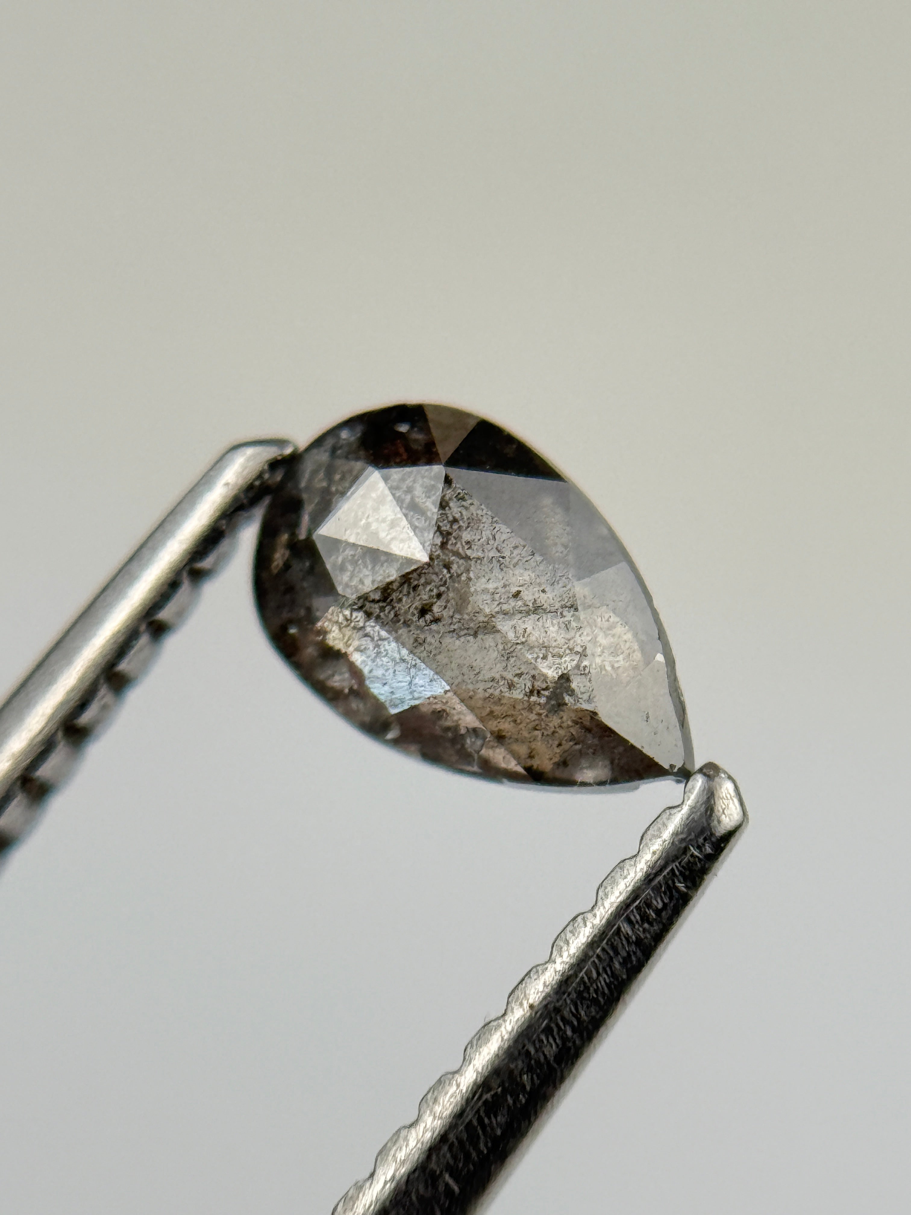 0.41 Ct Pear Rose Cut Grey Natural Salt and Pepper Diamond