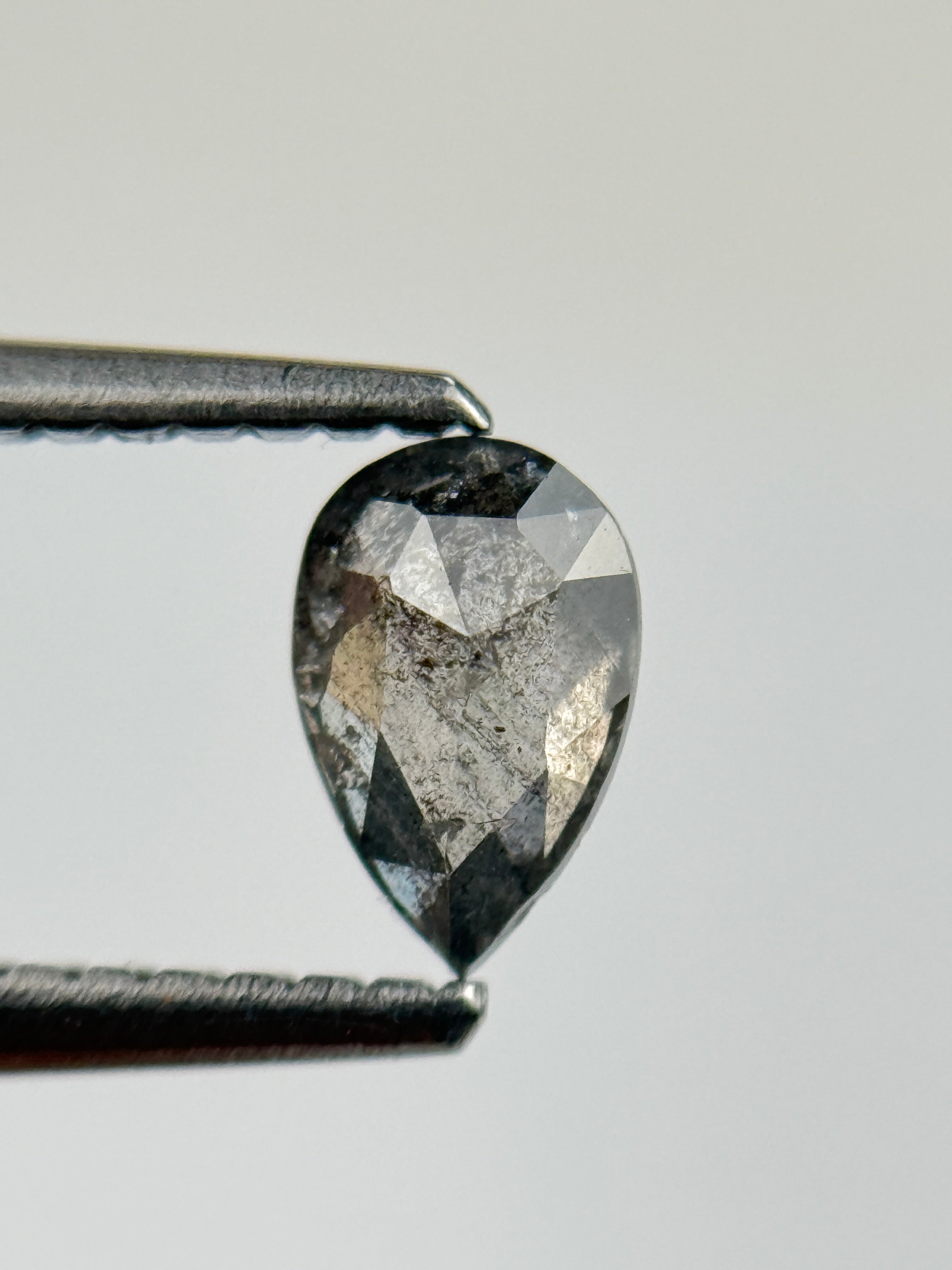 0.41 Ct Pear Rose Cut Grey Natural Salt and Pepper Diamond