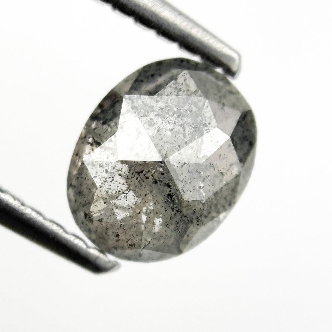 1.00 Ct Oval Rose Cut Grey Natural Salt and Pepper Diamond