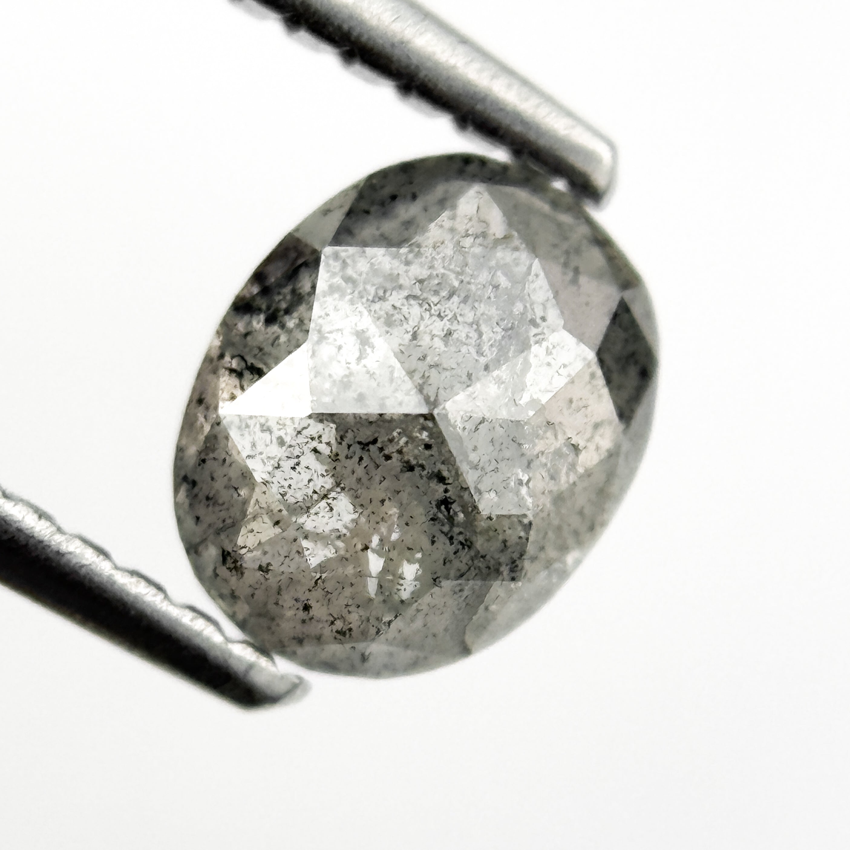 1.00 Ct Oval Rose Cut Grey Natural Salt and Pepper Diamond