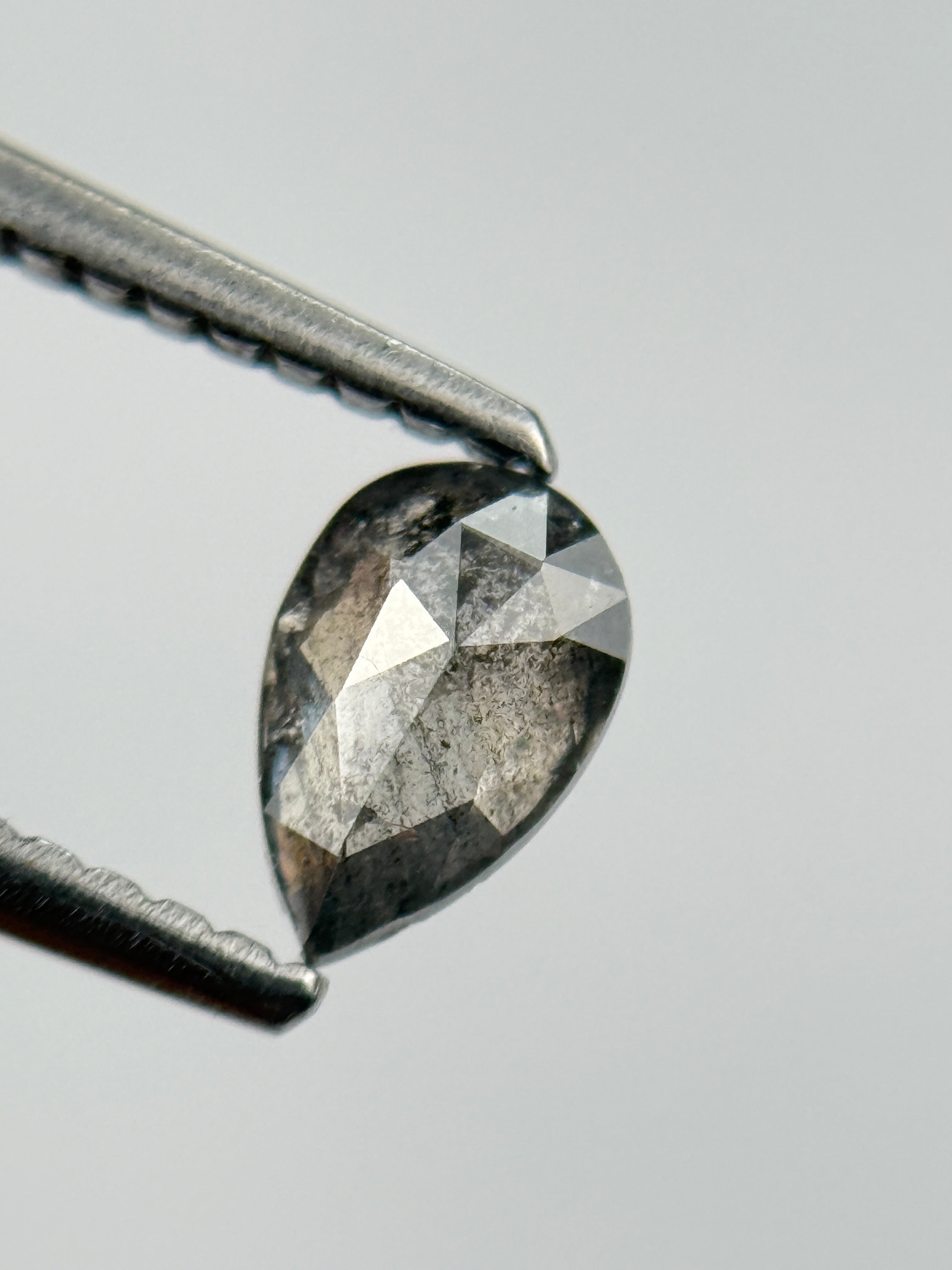 0.41 Ct Pear Rose Cut Grey Natural Salt and Pepper Diamond