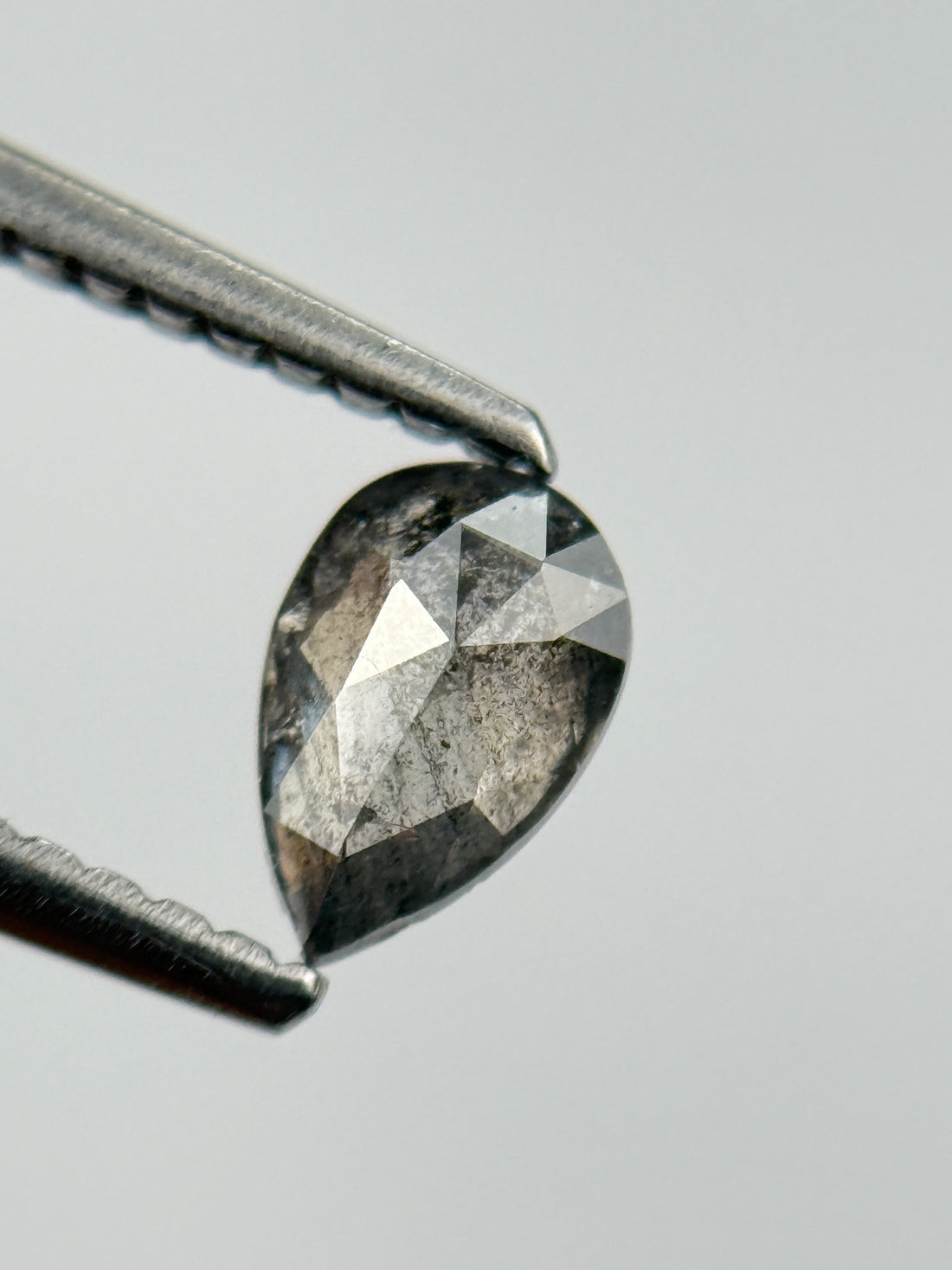 0.41 Ct Pear Rose Cut Grey Natural Salt and Pepper Diamond