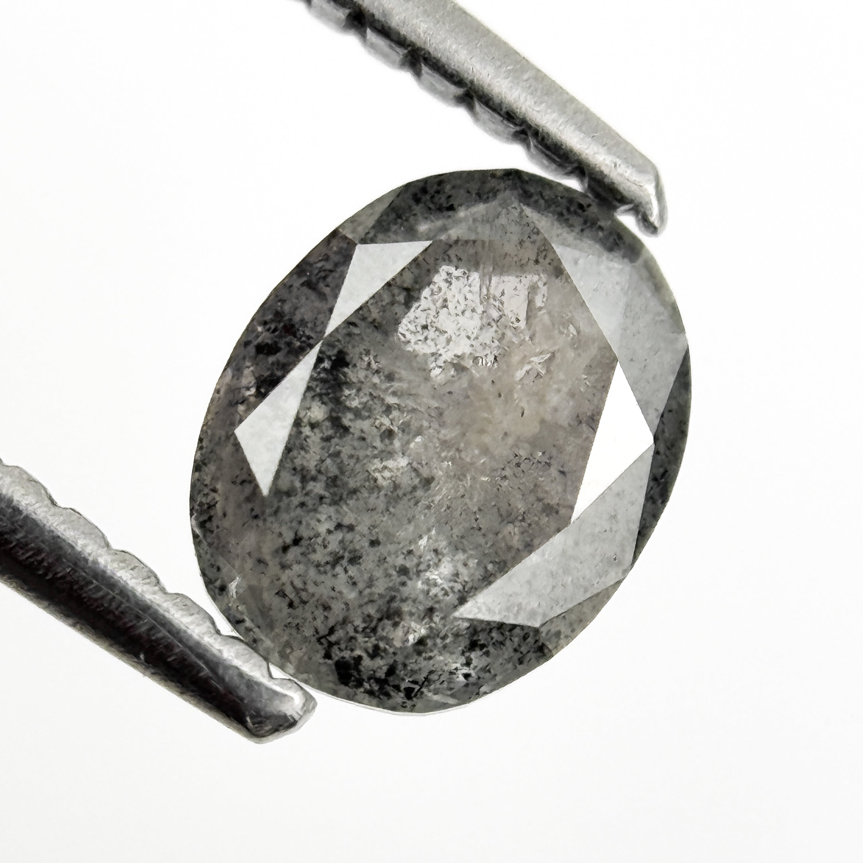 1.00 Ct Oval Rose Cut Grey Natural Salt and Pepper Diamond