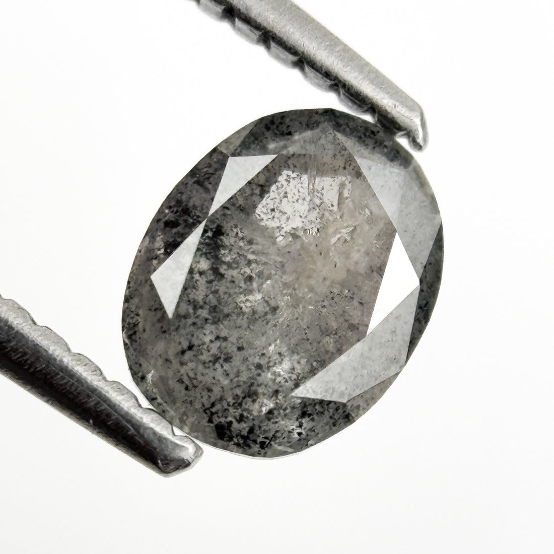 1.00 Ct Oval Rose Cut Grey Natural Salt and Pepper Diamond