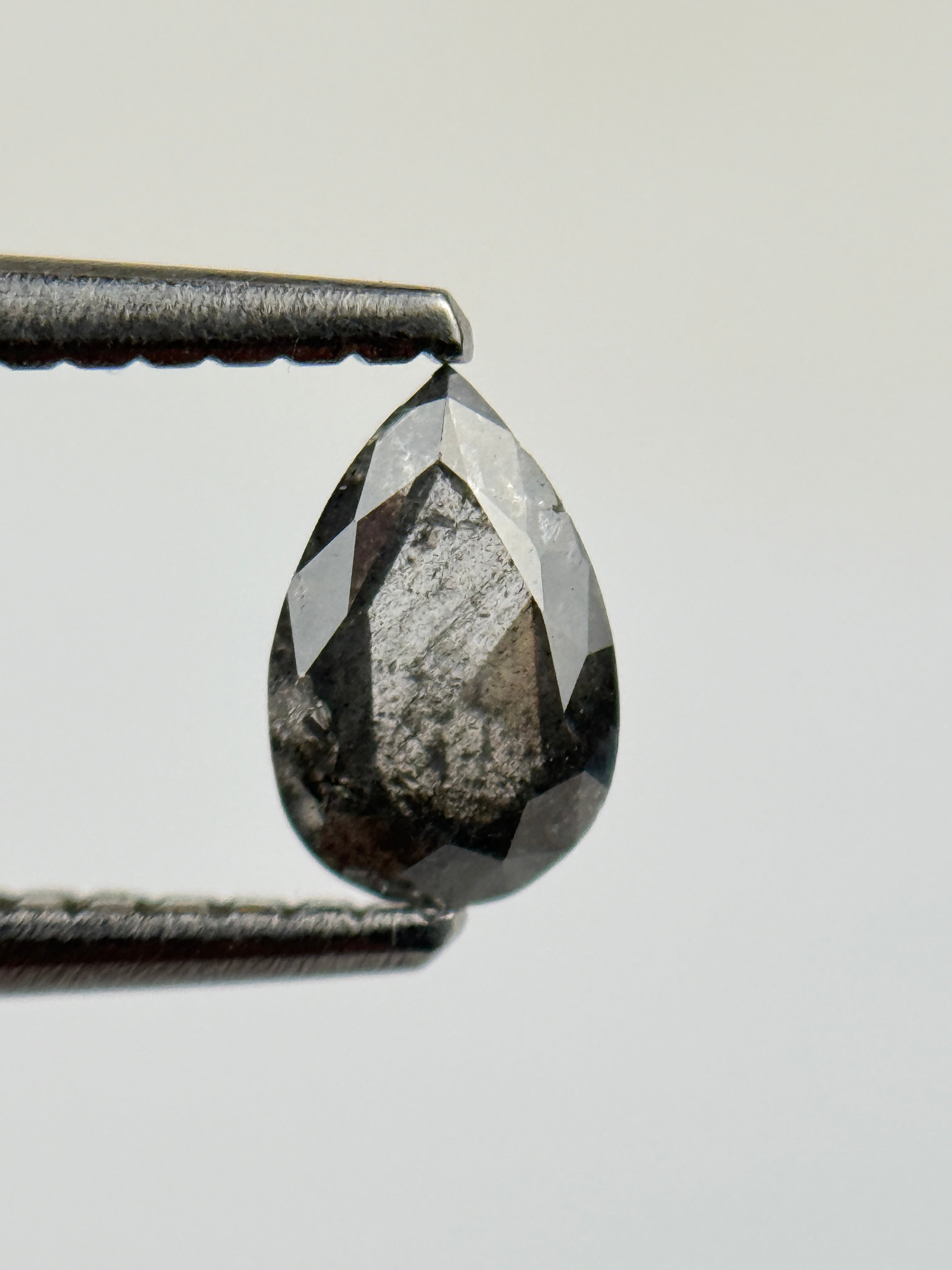 0.41 Ct Pear Rose Cut Grey Natural Salt and Pepper Diamond