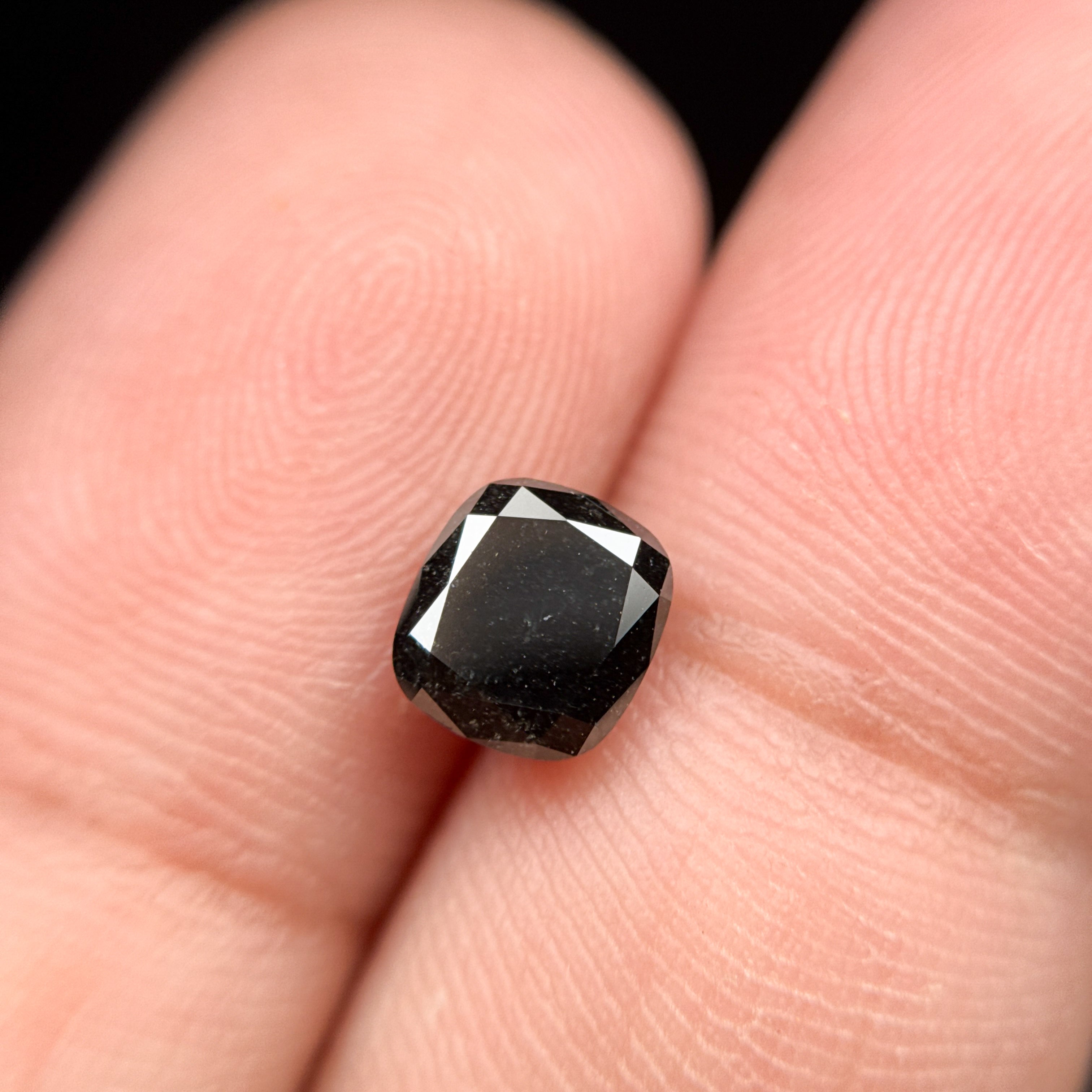 1.44 Ct Cushion Rose Cut Black Natural Fancy Diamond