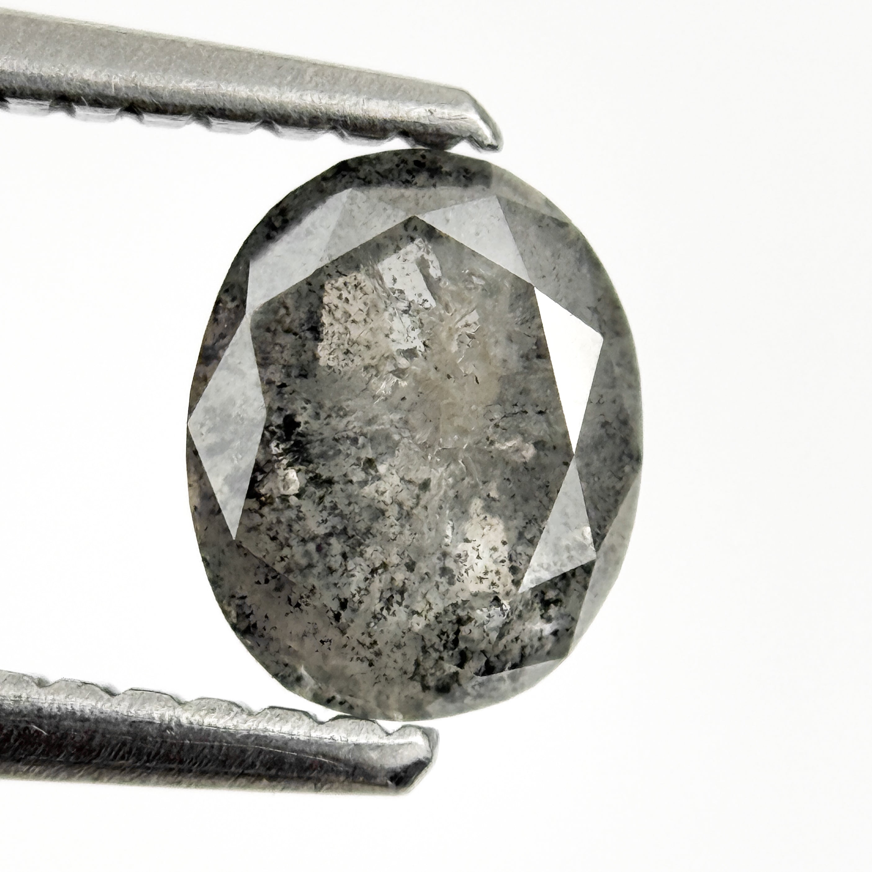 1.00 Ct Oval Rose Cut Grey Natural Salt and Pepper Diamond
