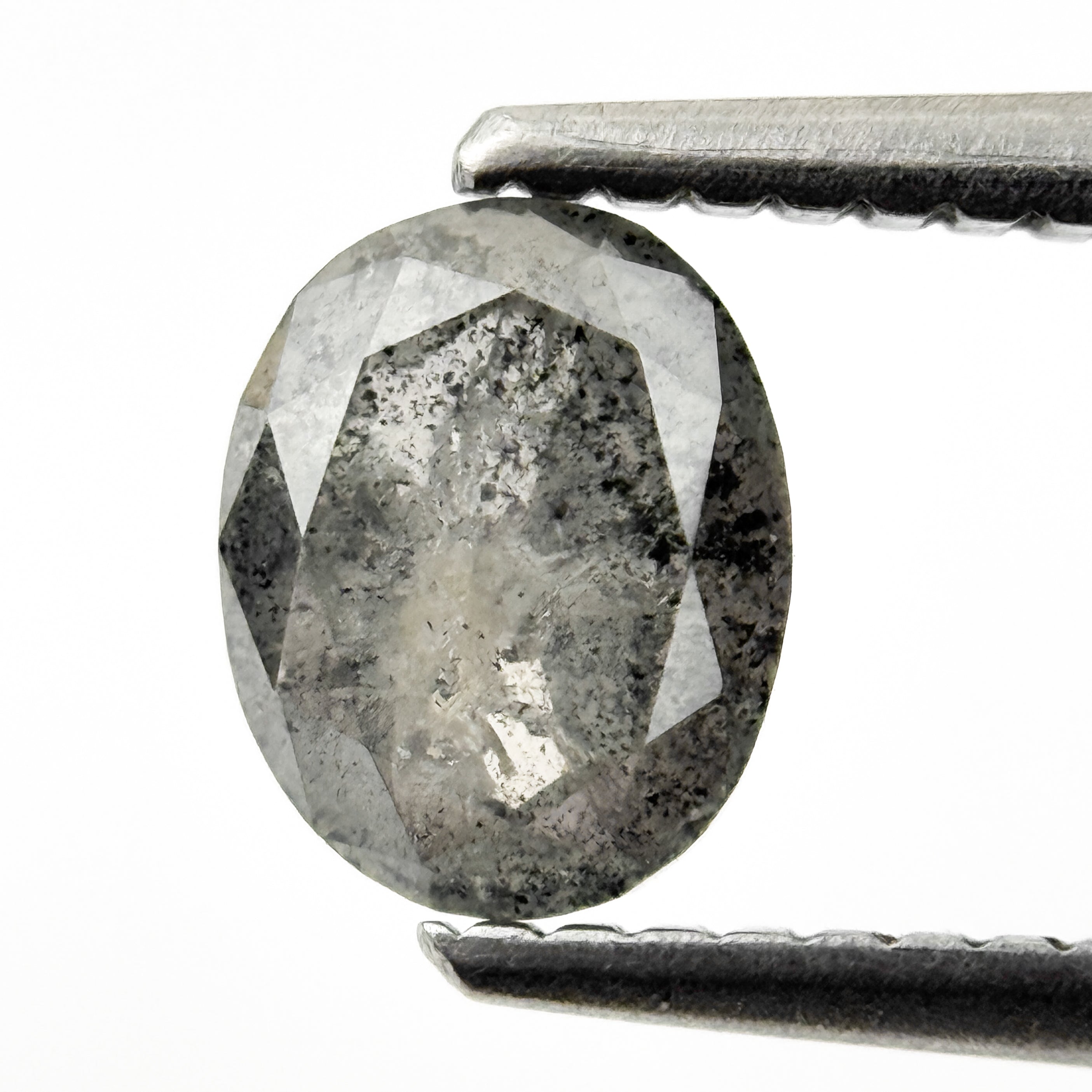 1.00 Ct Oval Rose Cut Grey Natural Salt and Pepper Diamond