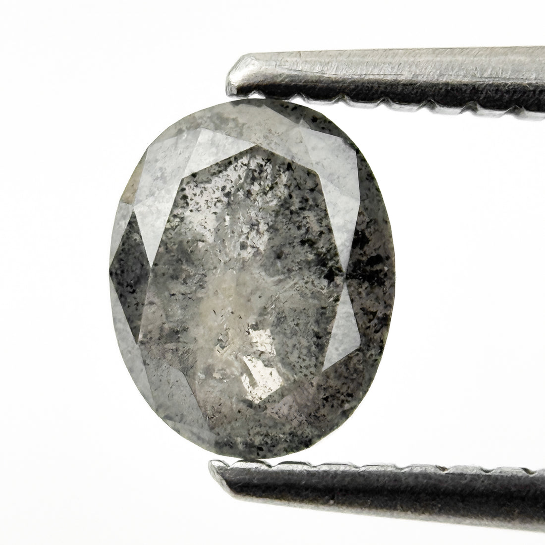 1.00 Ct Oval Rose Cut Grey Natural Salt and Pepper Diamond