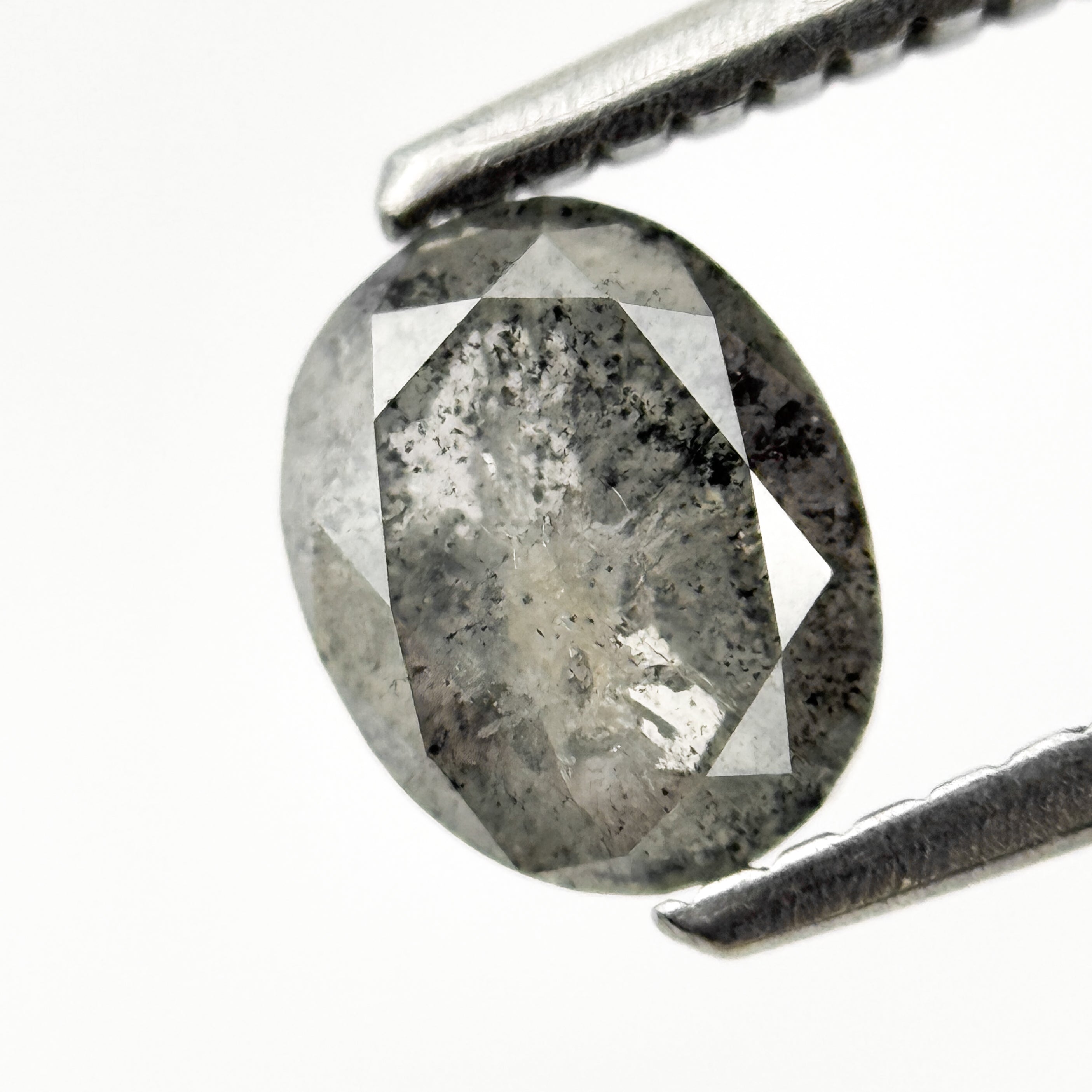 1.00 Ct Oval Rose Cut Grey Natural Salt and Pepper Diamond