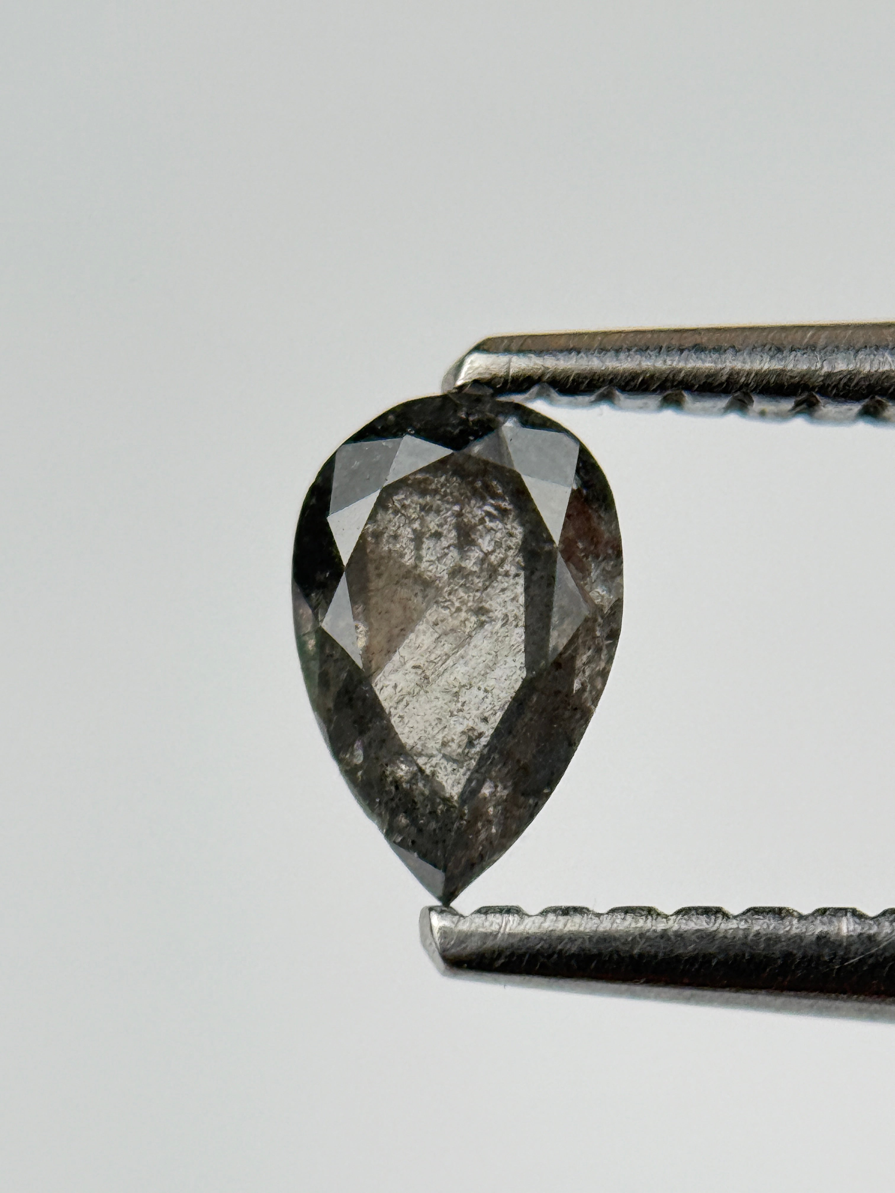 0.41 Ct Pear Rose Cut Grey Natural Salt and Pepper Diamond