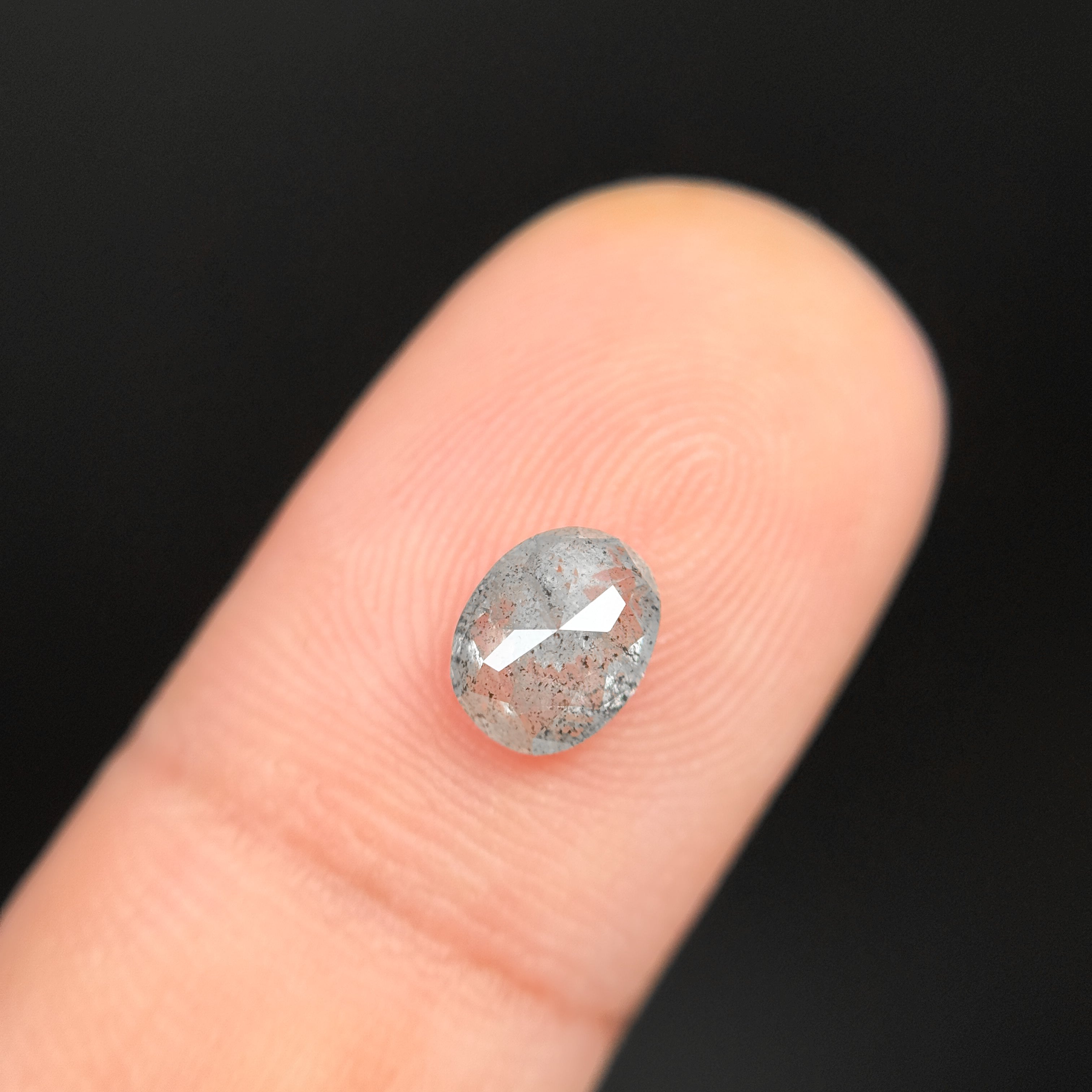 1.00 Ct Oval Rose Cut Grey Natural Salt and Pepper Diamond