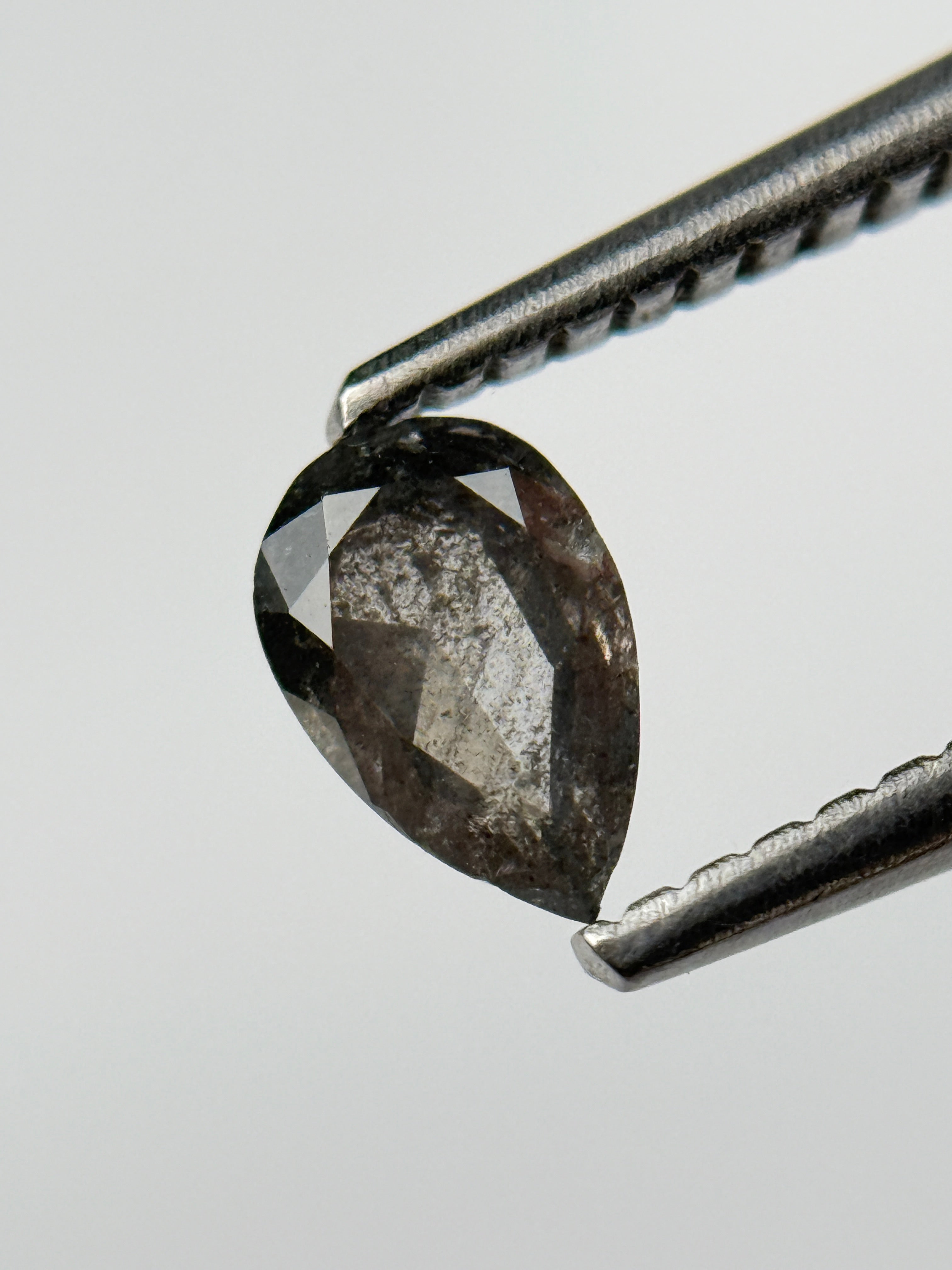 0.41 Ct Pear Rose Cut Grey Natural Salt and Pepper Diamond