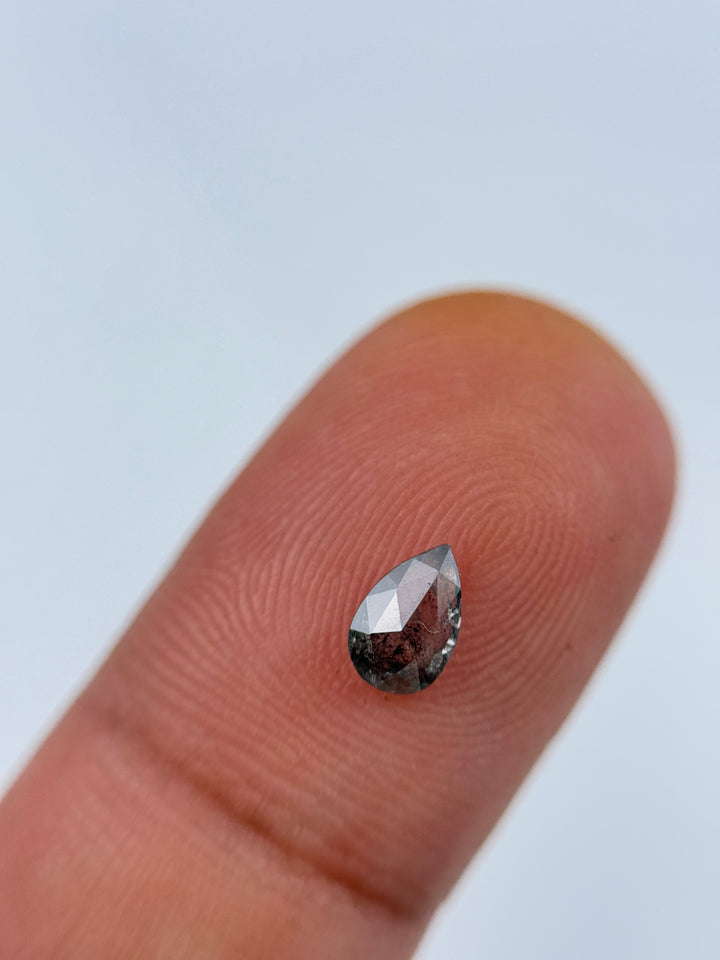 0.41 Ct Pear Rose Cut Grey Natural Salt and Pepper Diamond
