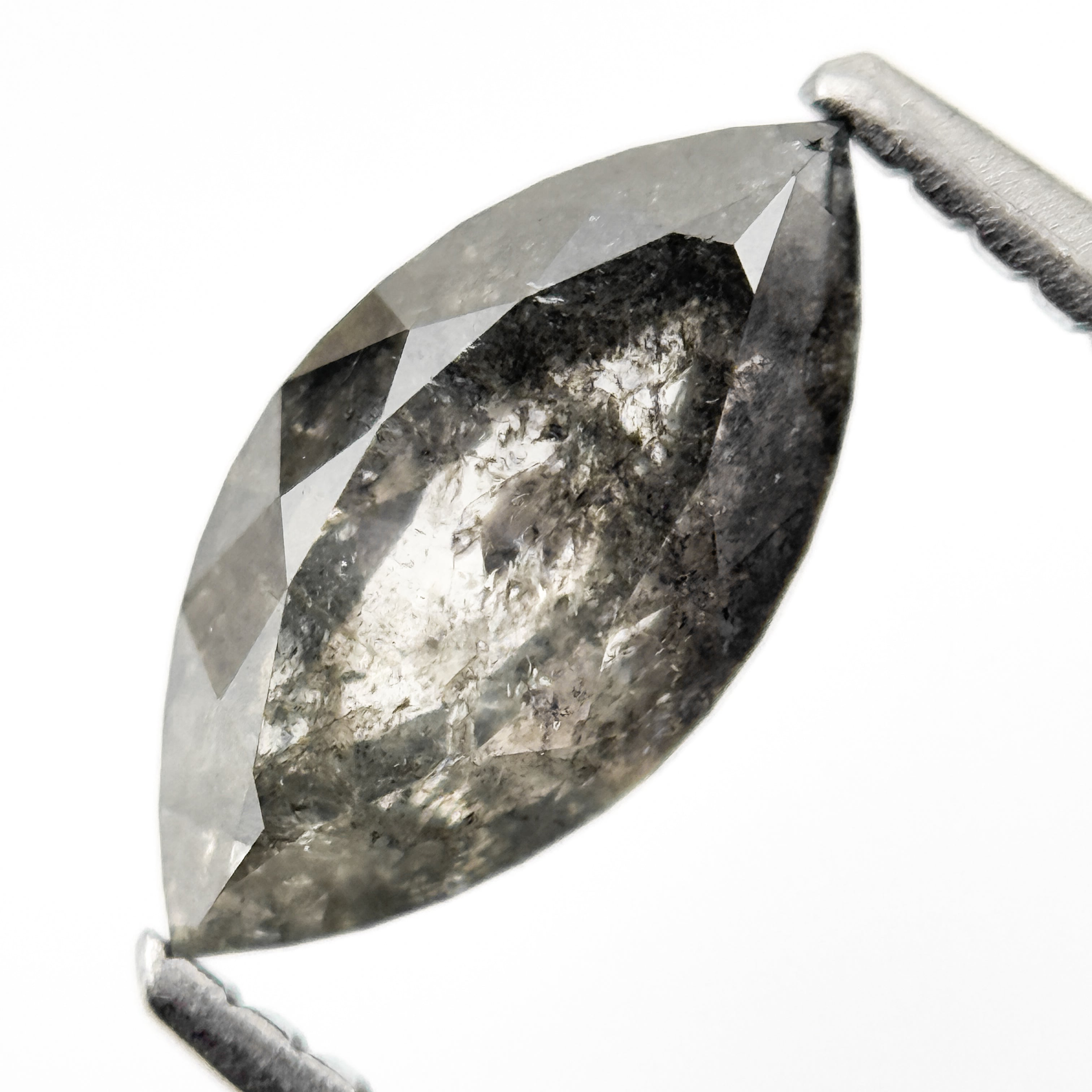 1.51 Ct Marquise Rose Cut Grey Natural Salt and Pepper Diamond