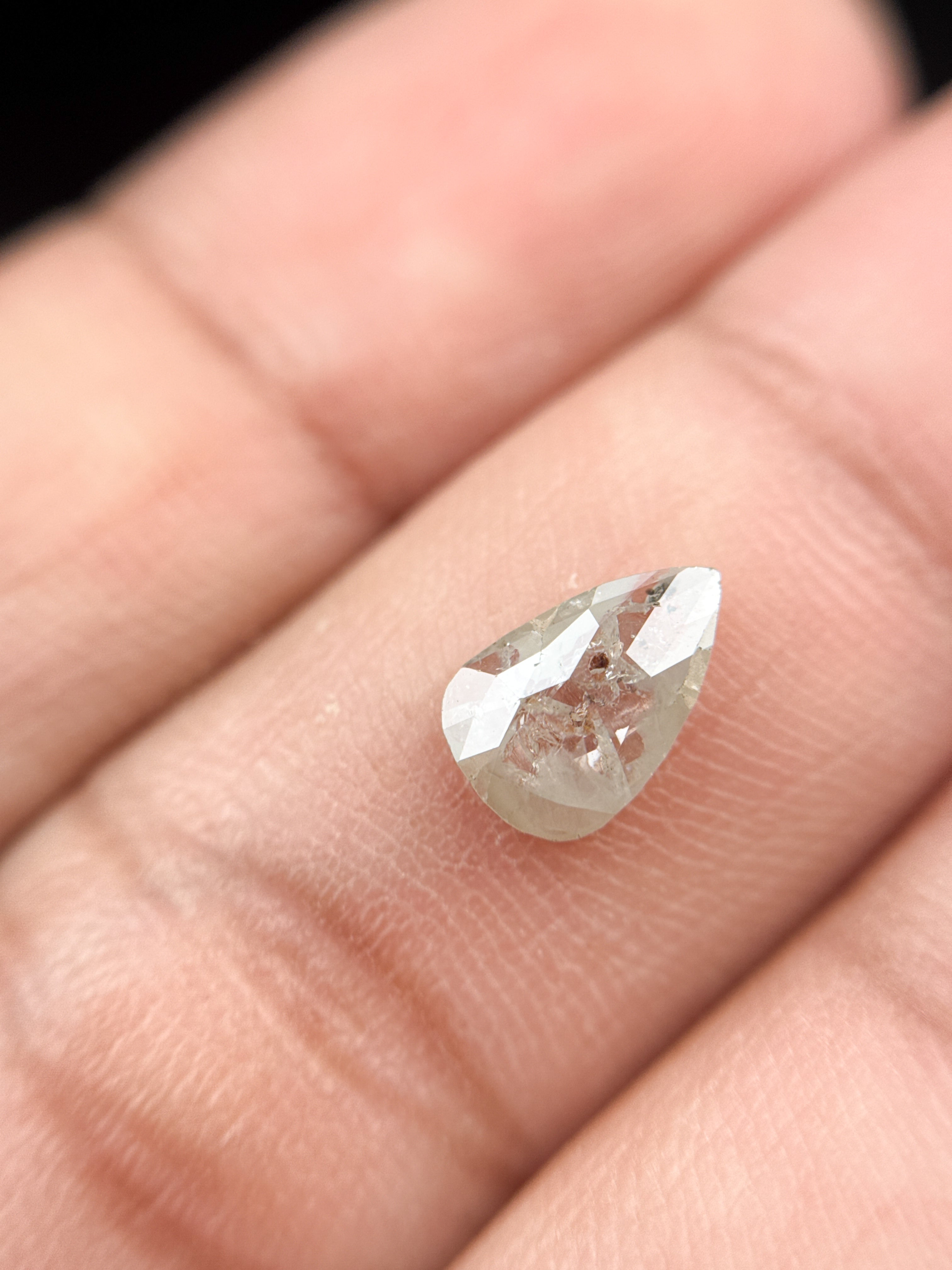 0.90 Ct Pear Rose Cut Grey Natural Fancy Diamond