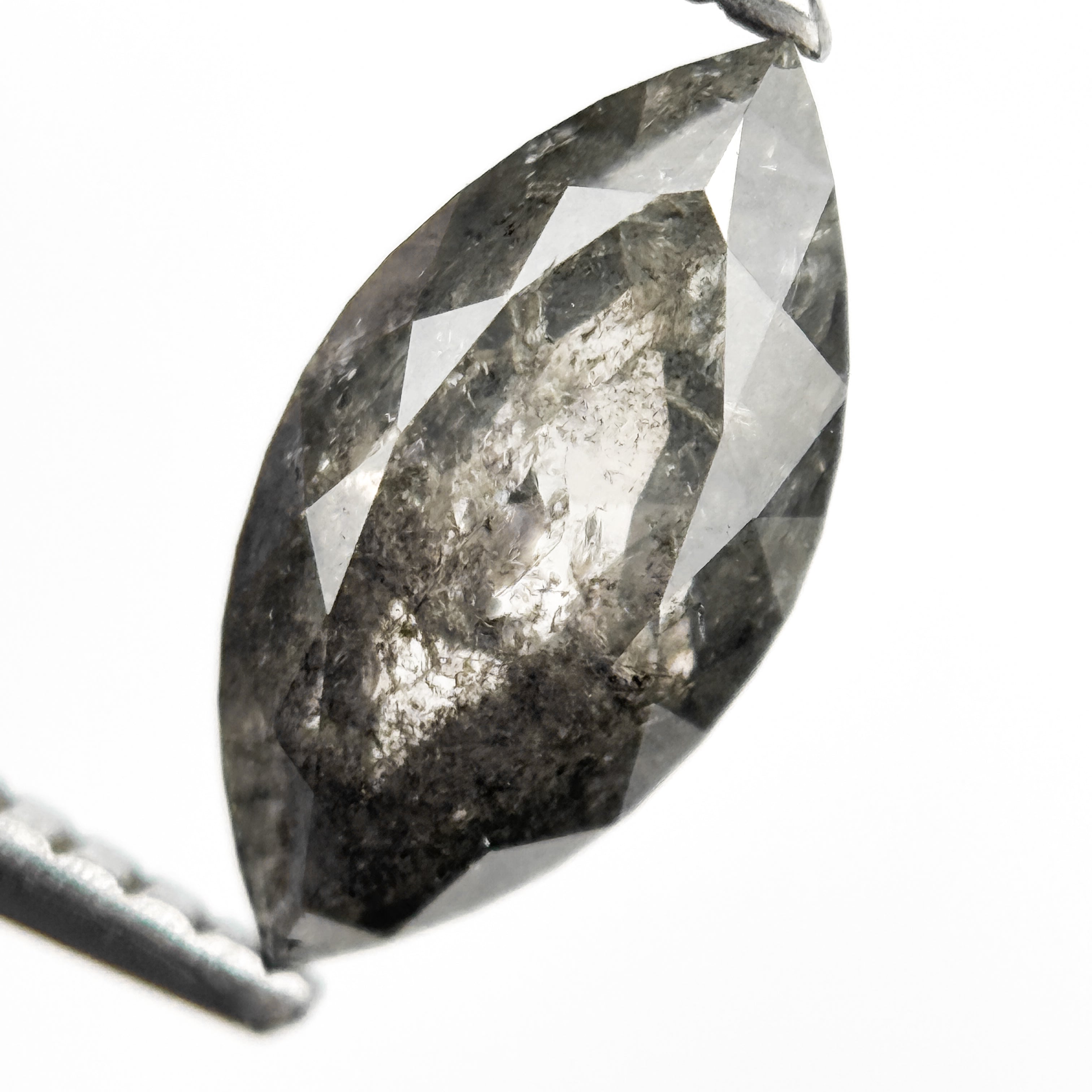 1.51 Ct Marquise Rose Cut Grey Natural Salt and Pepper Diamond