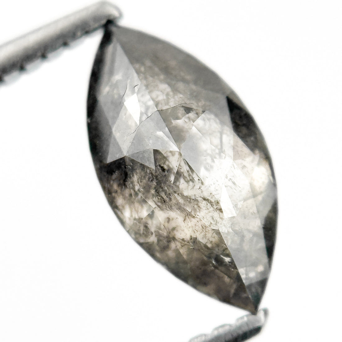 1.51 Ct Marquise Rose Cut Grey Natural Salt and Pepper Diamond
